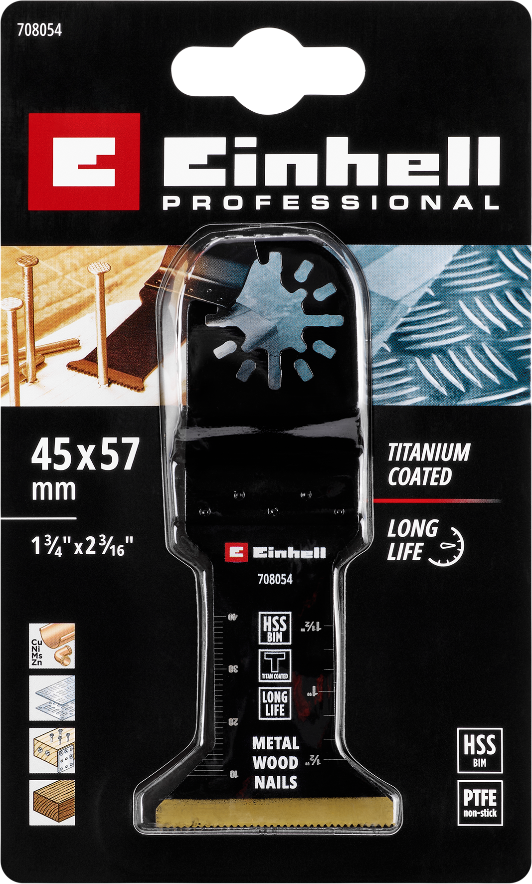 Einhell HSS-BiM-Tauchsägeblatt mit Universalaufnahme und Titanbeschichtung, gerade, 45 x 57 mm