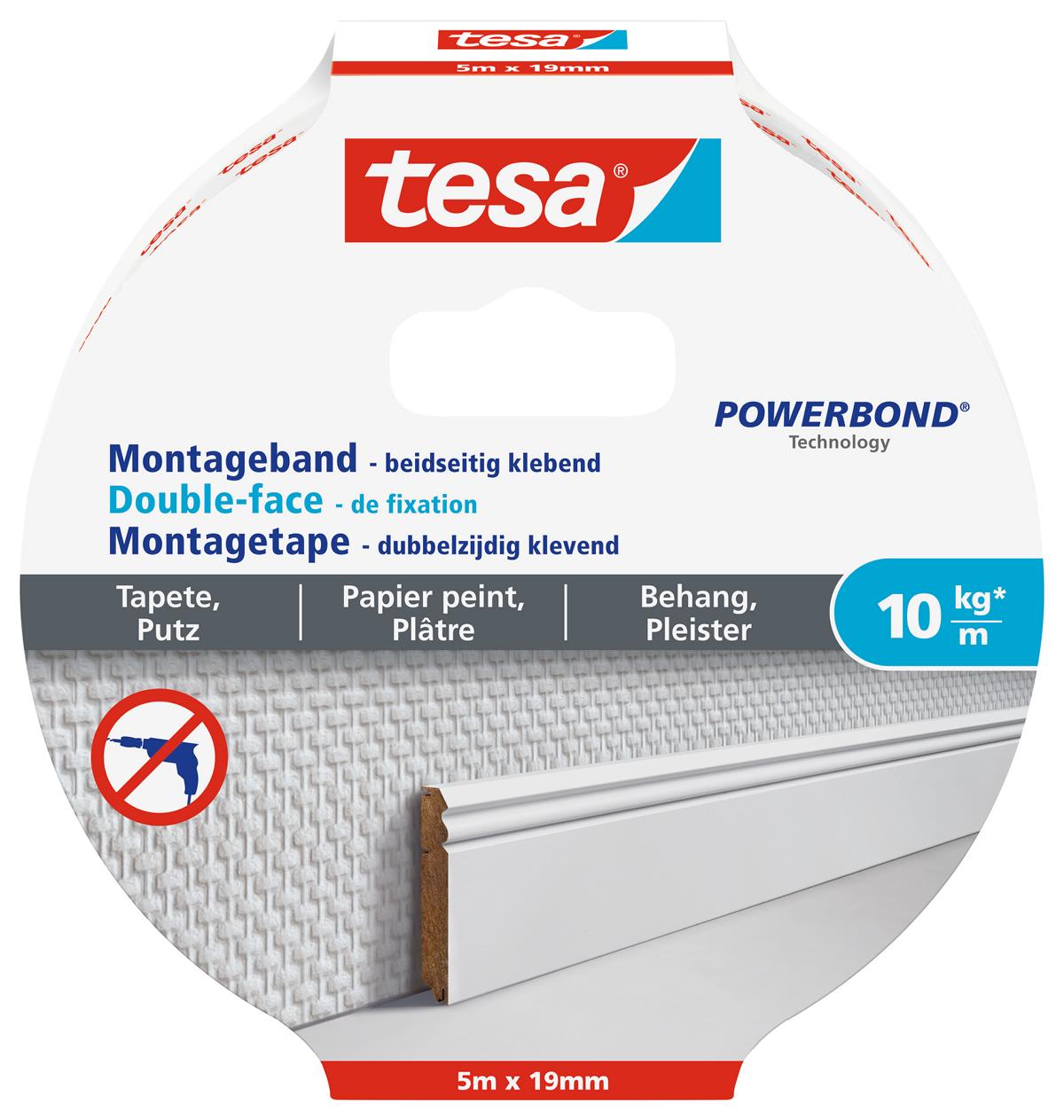 tesa_777430000000_LI406_front_pa tesa Montageband Tapete & Putz, 5 m x 19 mm