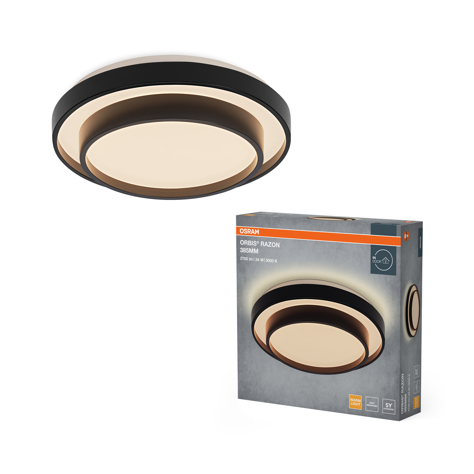 Osram Led Deckenleuchte "Orbis Razon", 385 mm, 24W, 830, schwarz