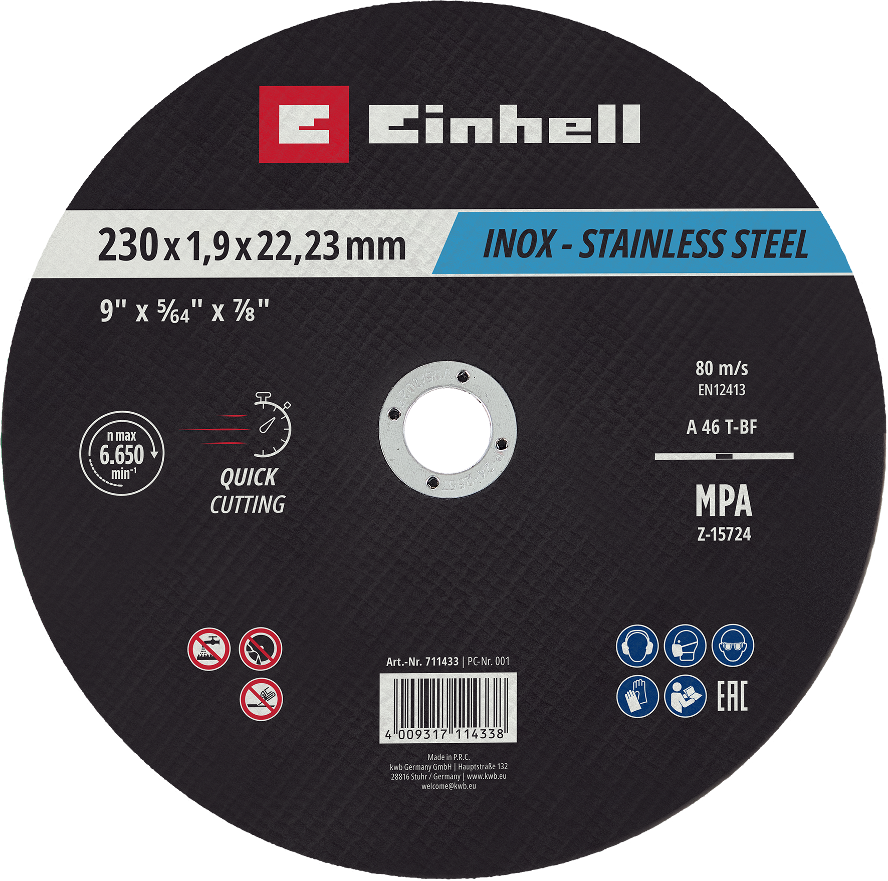 Einhell Inox-Gewebetrennscheiben-Set für Metall, gerade, extra du?nn, 10-tlg., Ø 230 x 2 mm