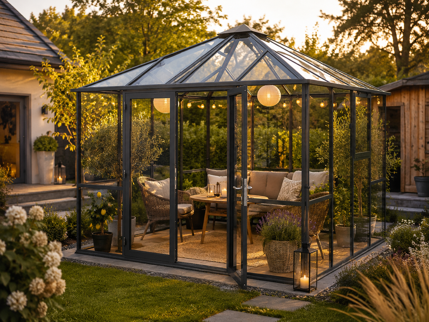 KGT GWH-Pavillon "PaviLux", 3 x 3 m, anthrazit-grau, ESG komplett