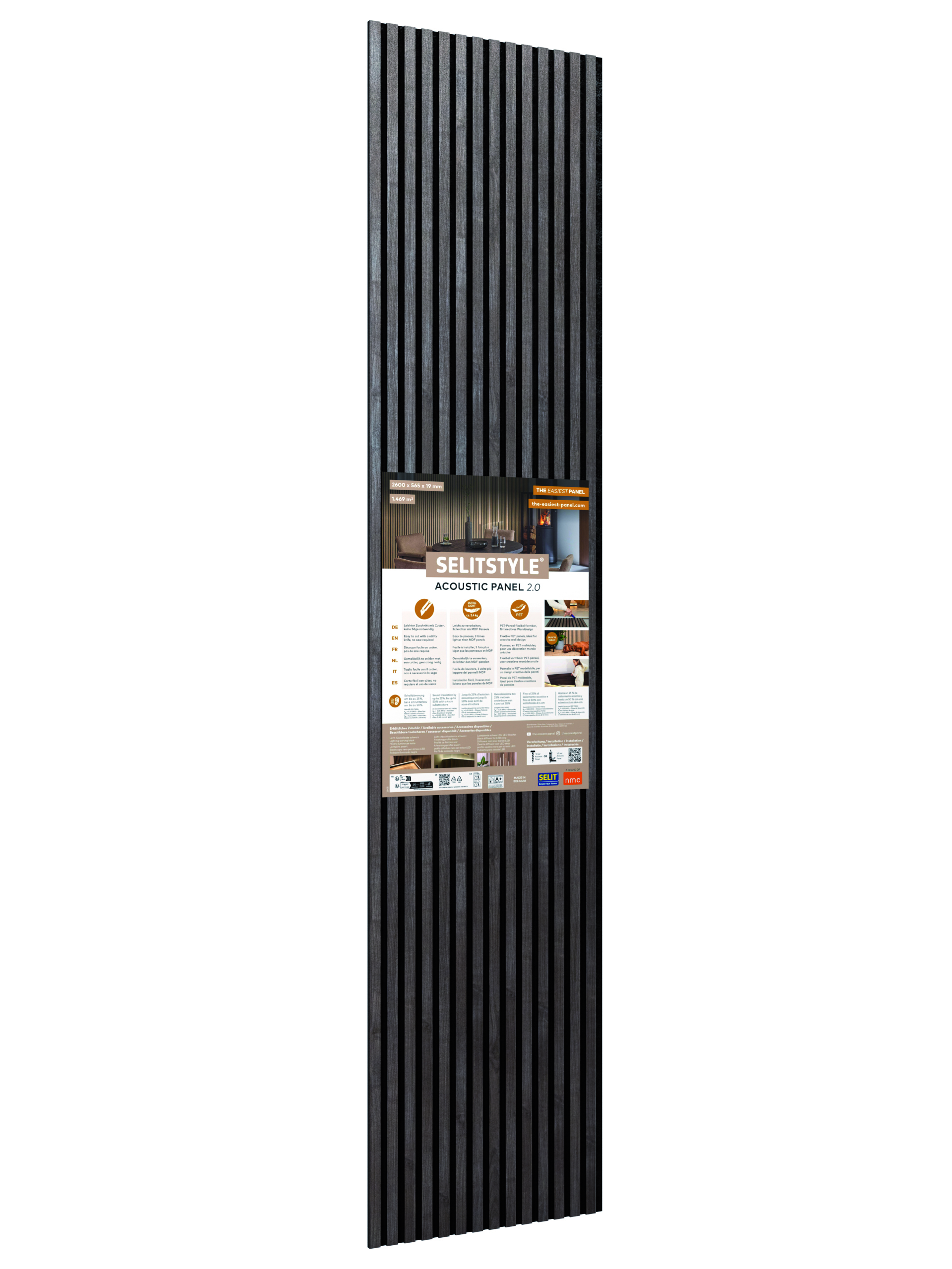 SELITSTYLE Akustikpaneel, Eiche dunkel, bedruckt, 2600 x 565 x 19 mm