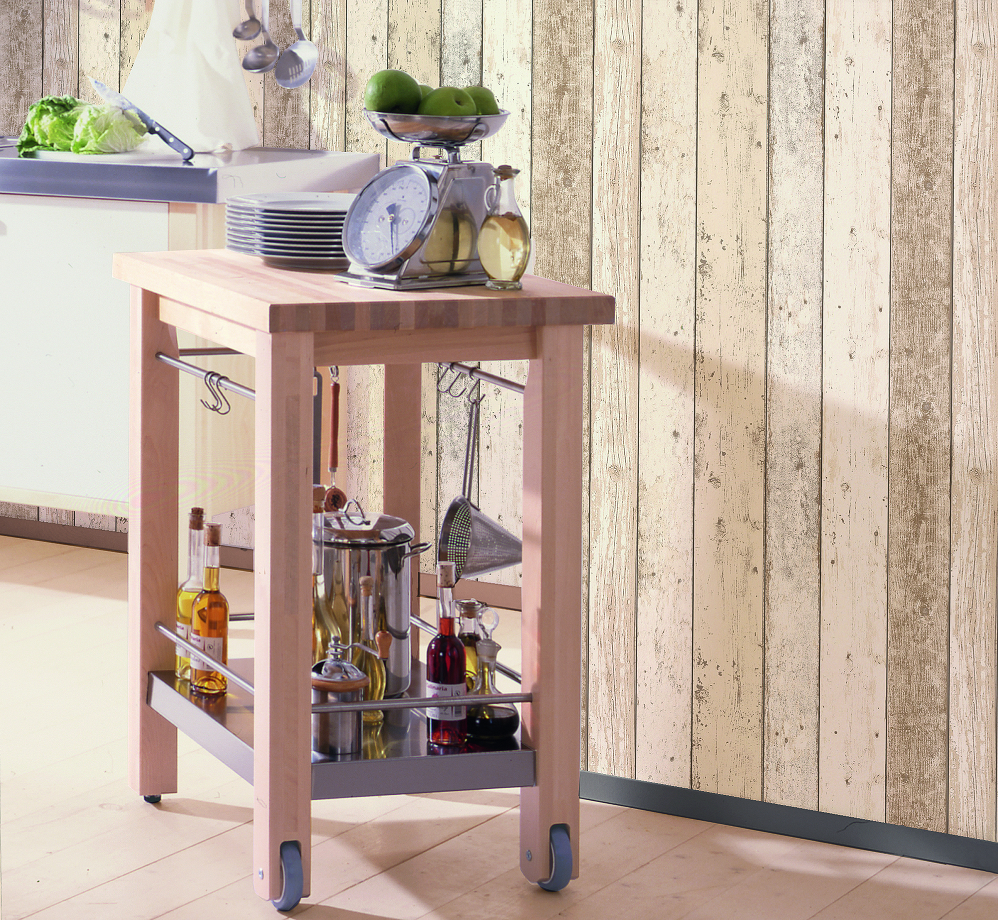 A.S. Création Vliestapete, holzoptik beige creme – paneeltapete im vintage shabby chic stil