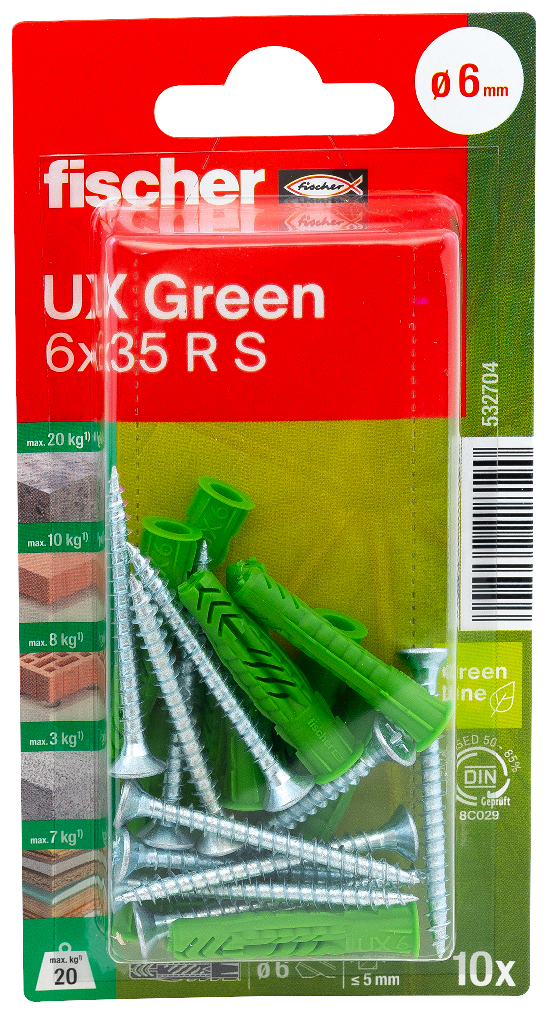fischer Universaldübel UX Green 6 x 35 R S K (10) fischer Universaldübel UX Green 6 x 35 R S K (10)