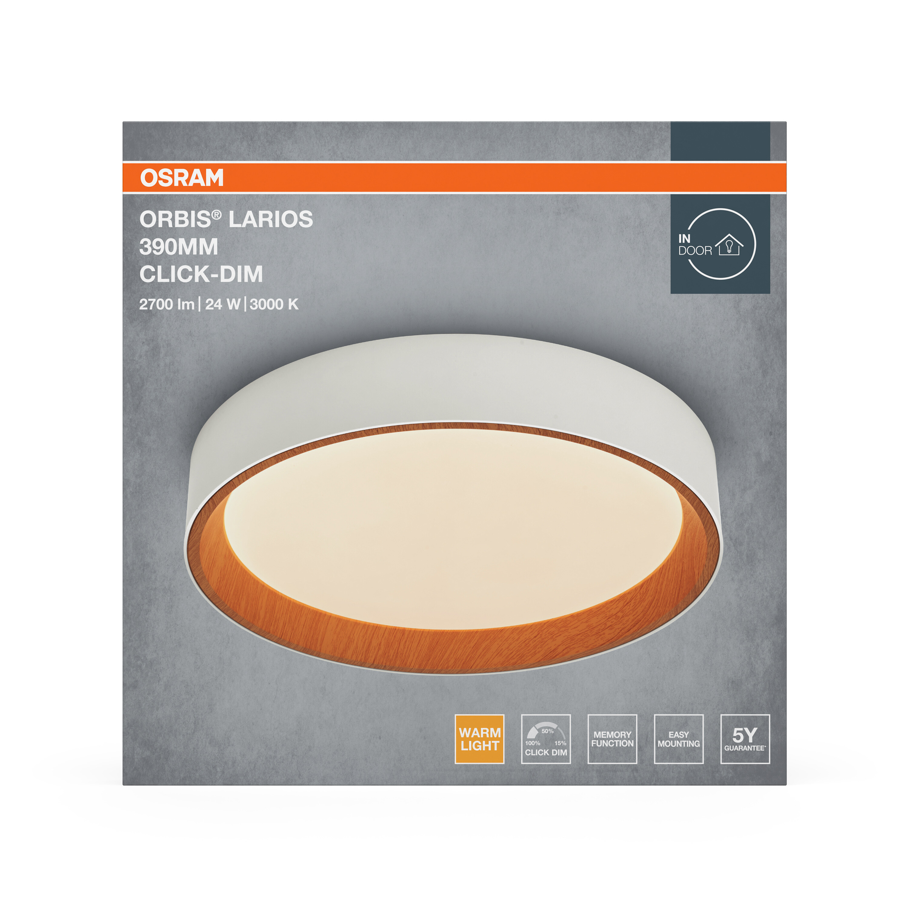 Osram Led Deckenleuchte "Orbis Larios", 390 mm, 24W, 830, Holzdekor/weiß