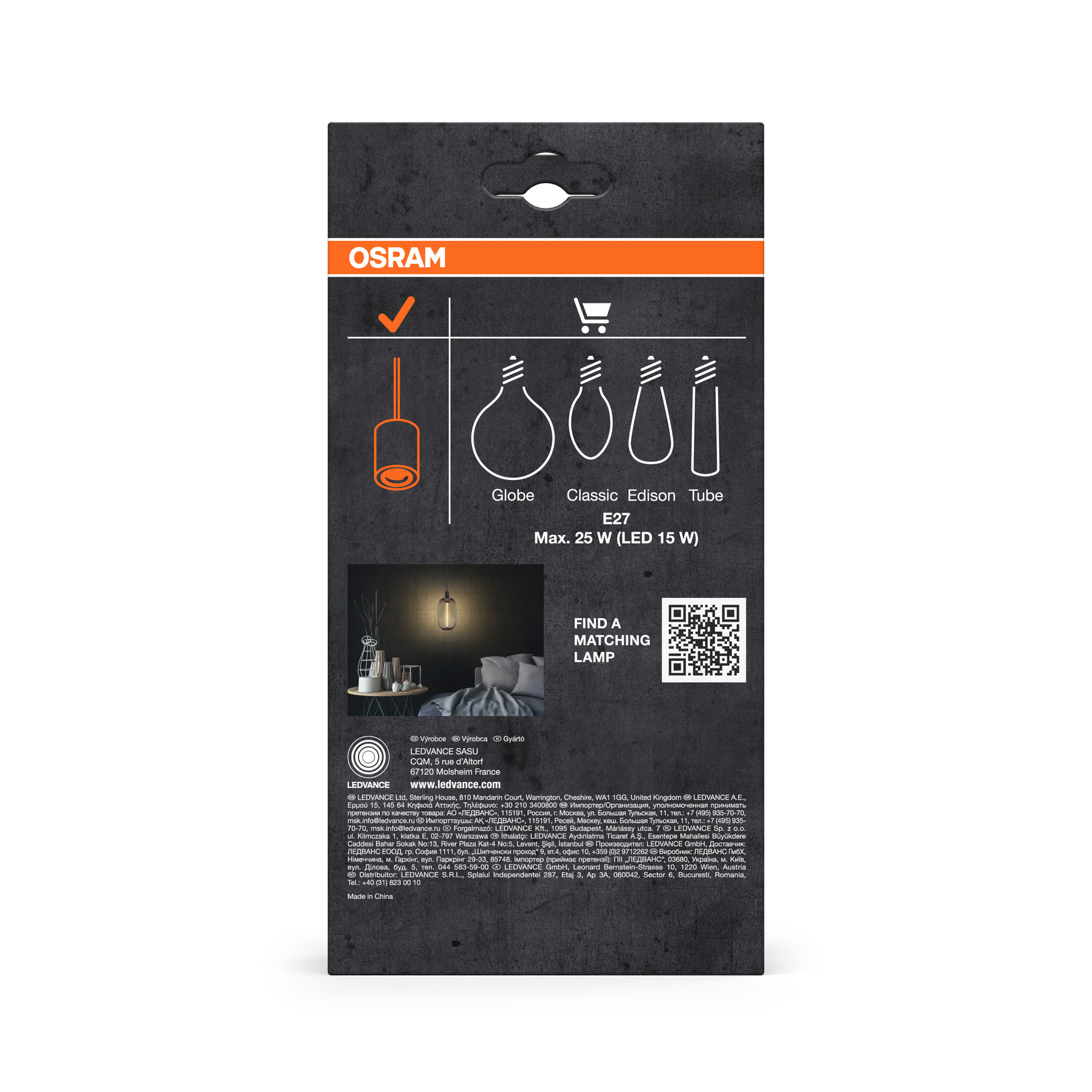 Osram Vintage 1906 Pendelleuchte Needle Dark, E27, grau