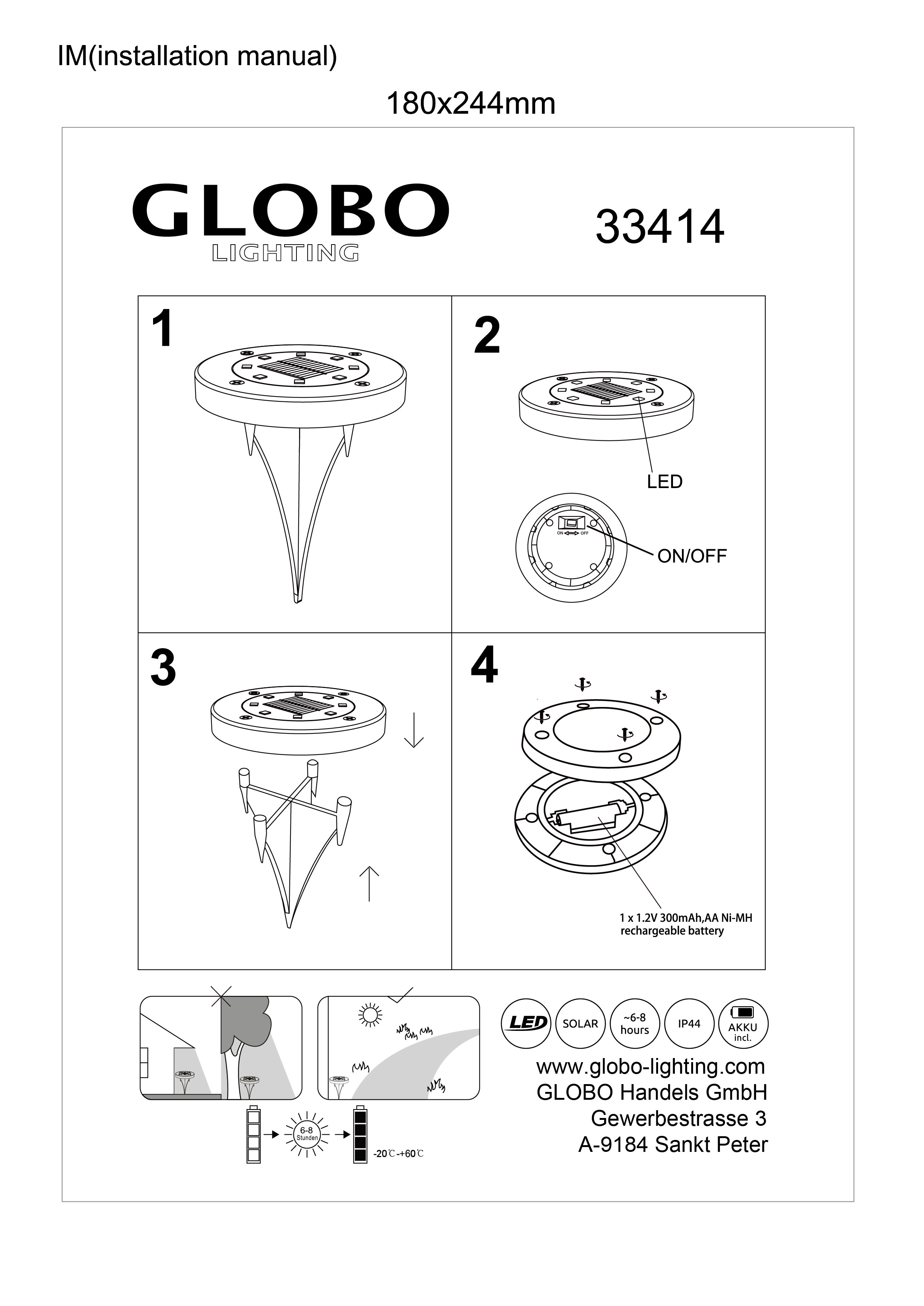Globo Solarleuchte Edelstahl, 8xLED