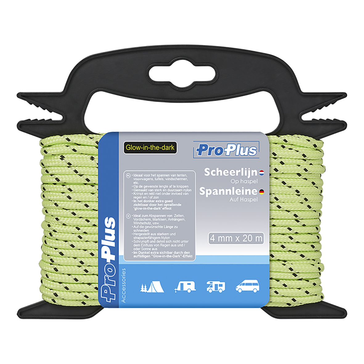 ProPlus Spannleine 4 mm x 20 m, Glow-in-the-dark auf Haspel