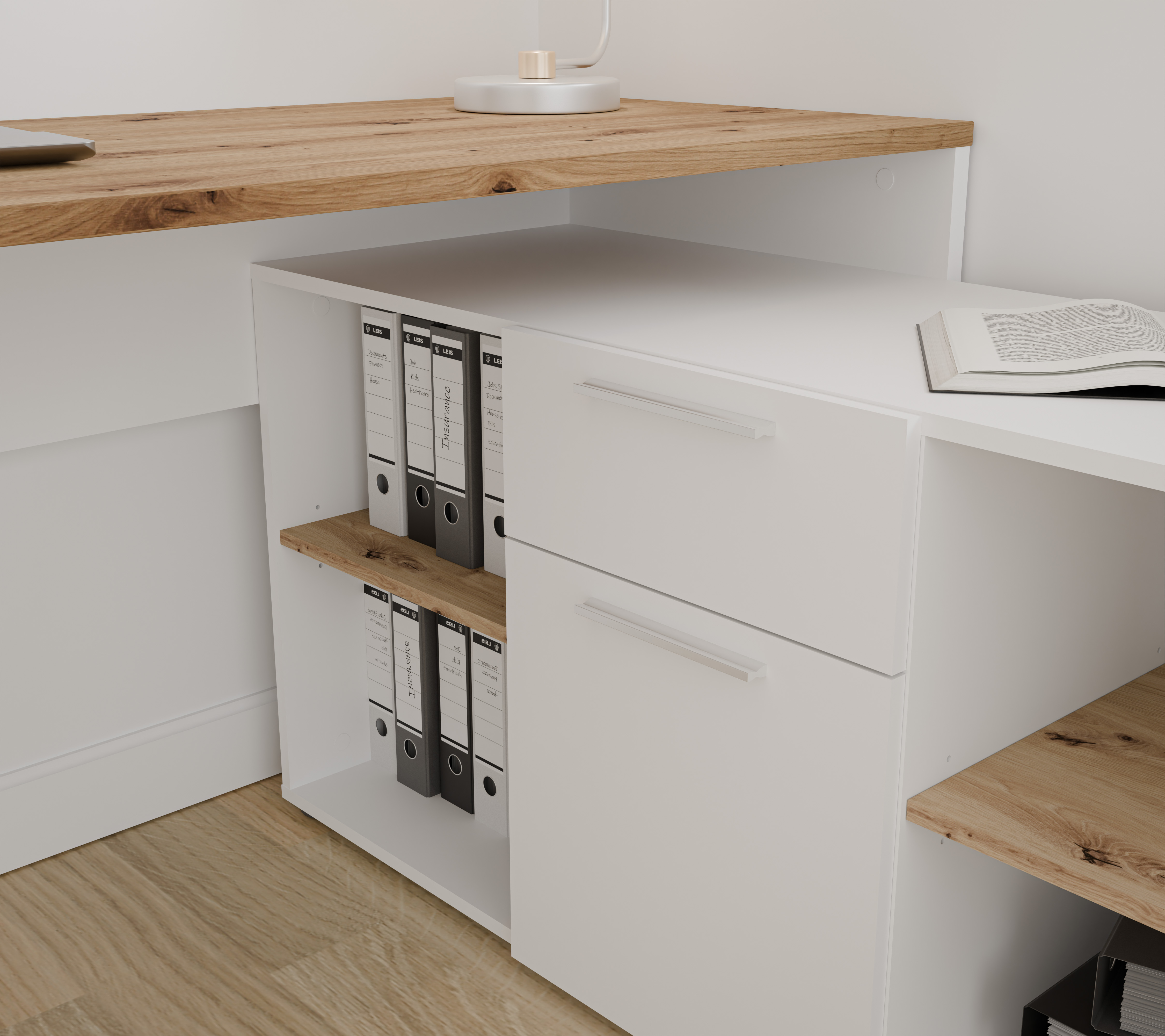 Forte Eckschreibtisch Coco, weiß/artisan