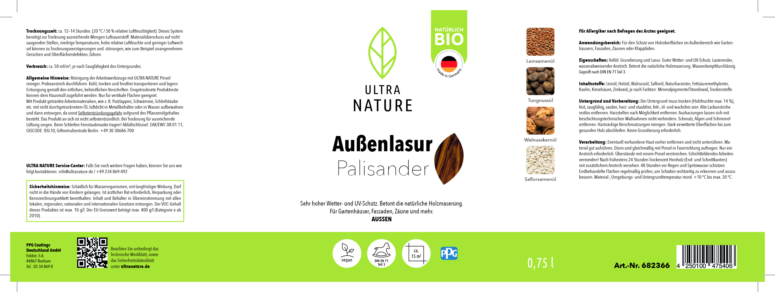 Ultra Nature Außenlasur Palisander, 0,75 l Ultra Nature Außenlasur Palisander, 0,75 l