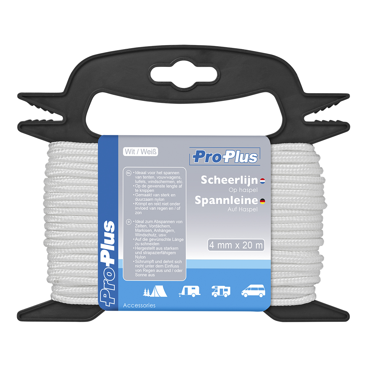 ProPlus Spannleine 4 mm x 20 m, Weiß auf Haspel