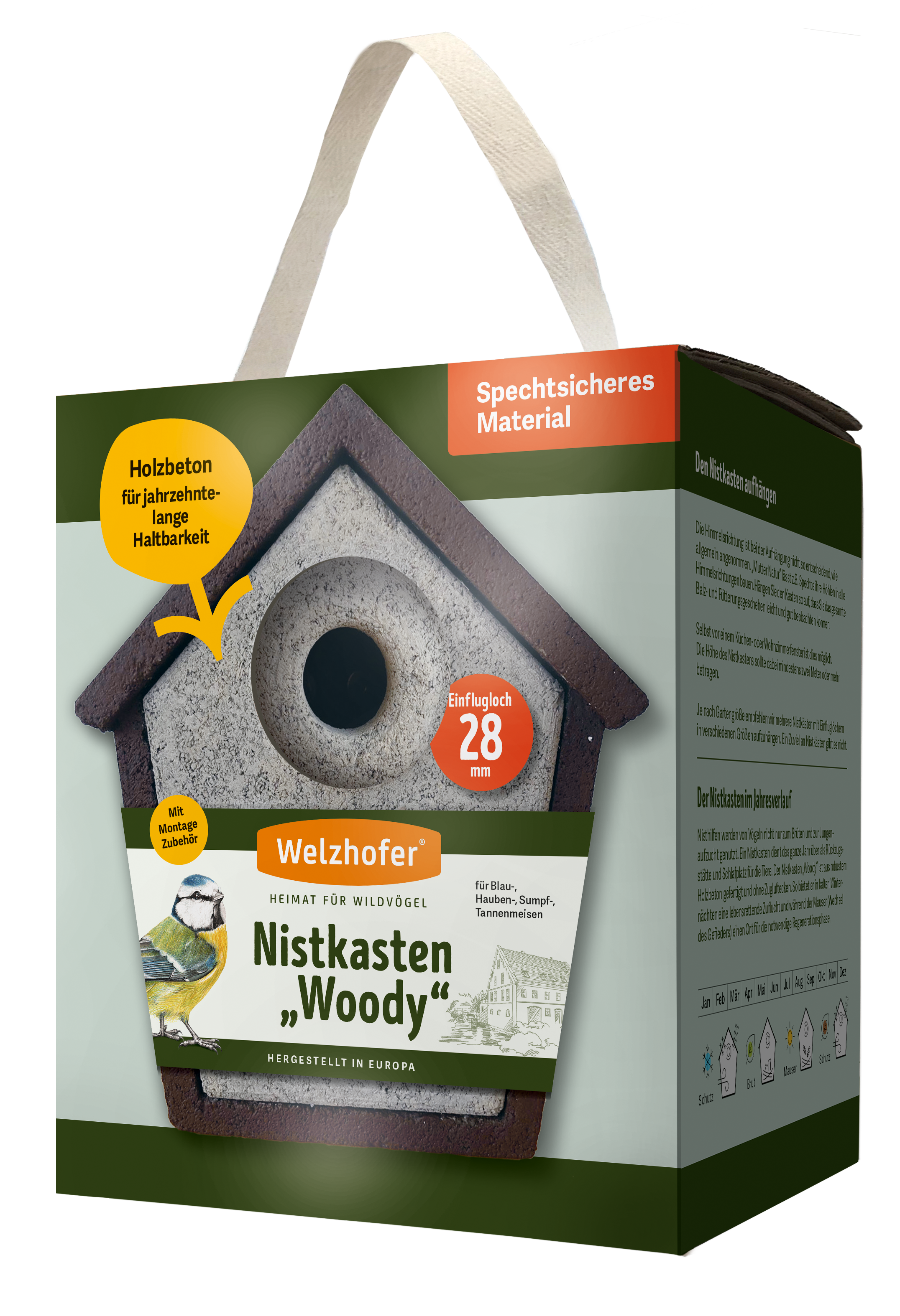 Welzhofer Holzbeton Nistkasten ¨Woody¨, 28 mm