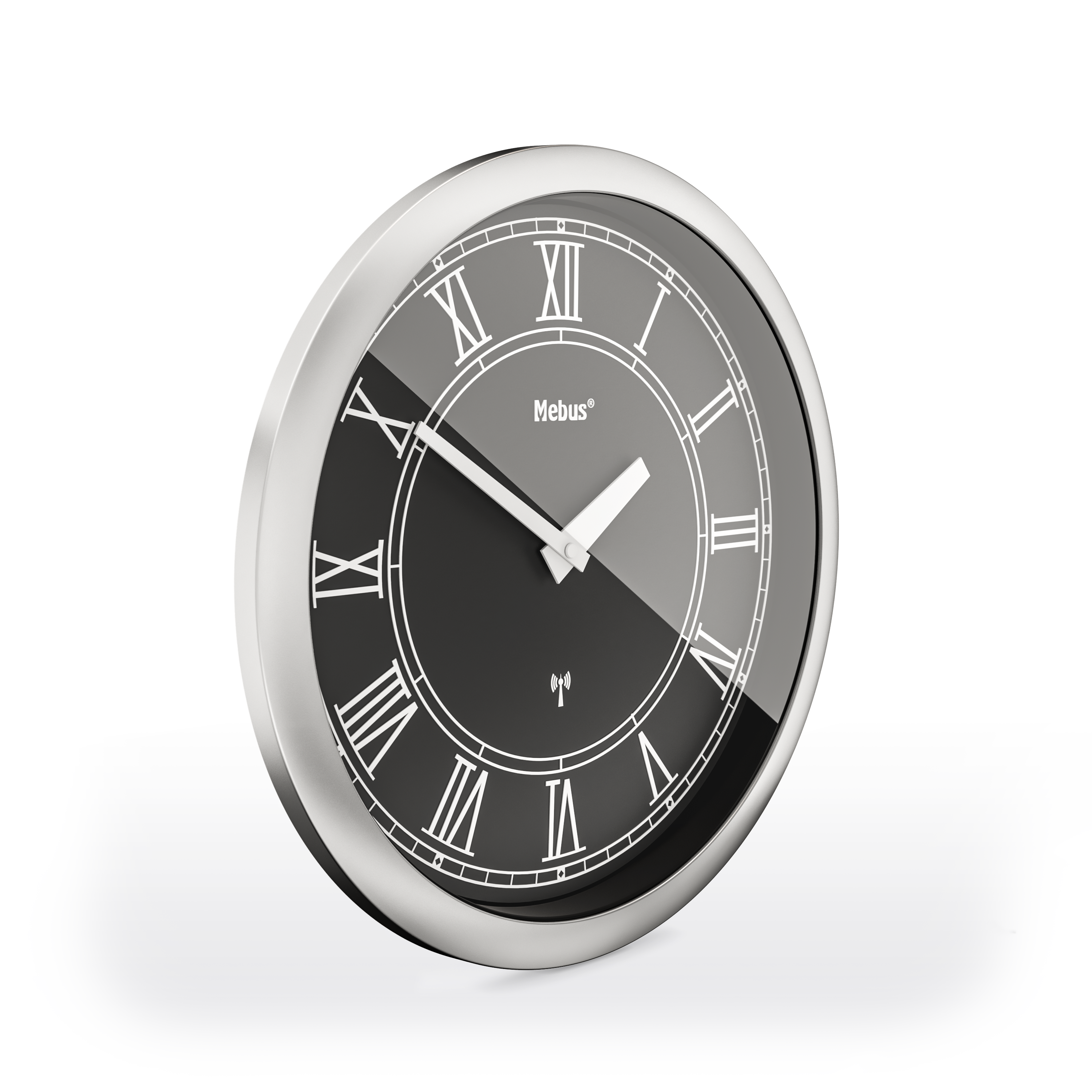 Mebus Funkwanduhr, Ø 25 cm, schwarz, römisch