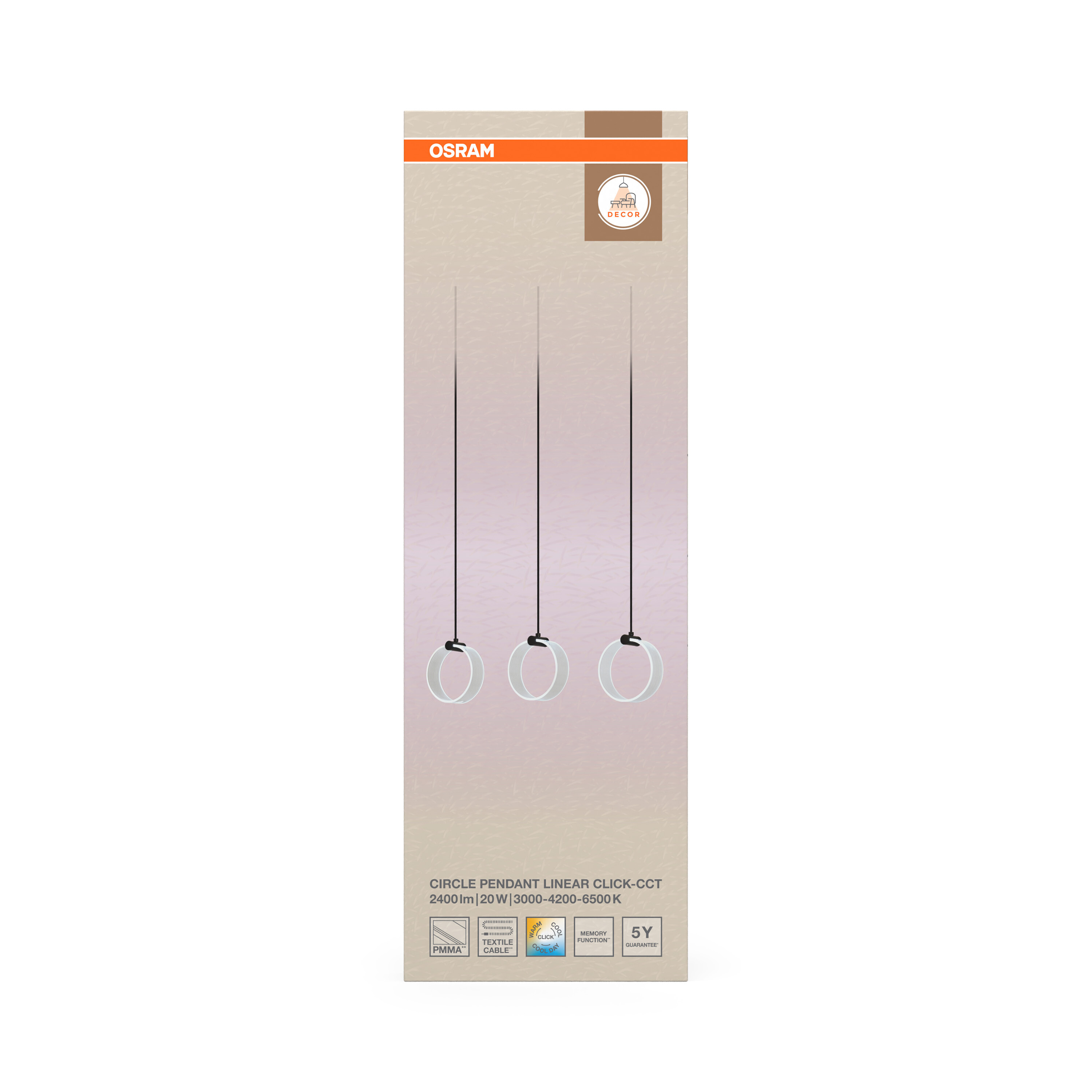 Osram Decor Runde Pendelleuchte, 3 Pendel, 20W, schwarz