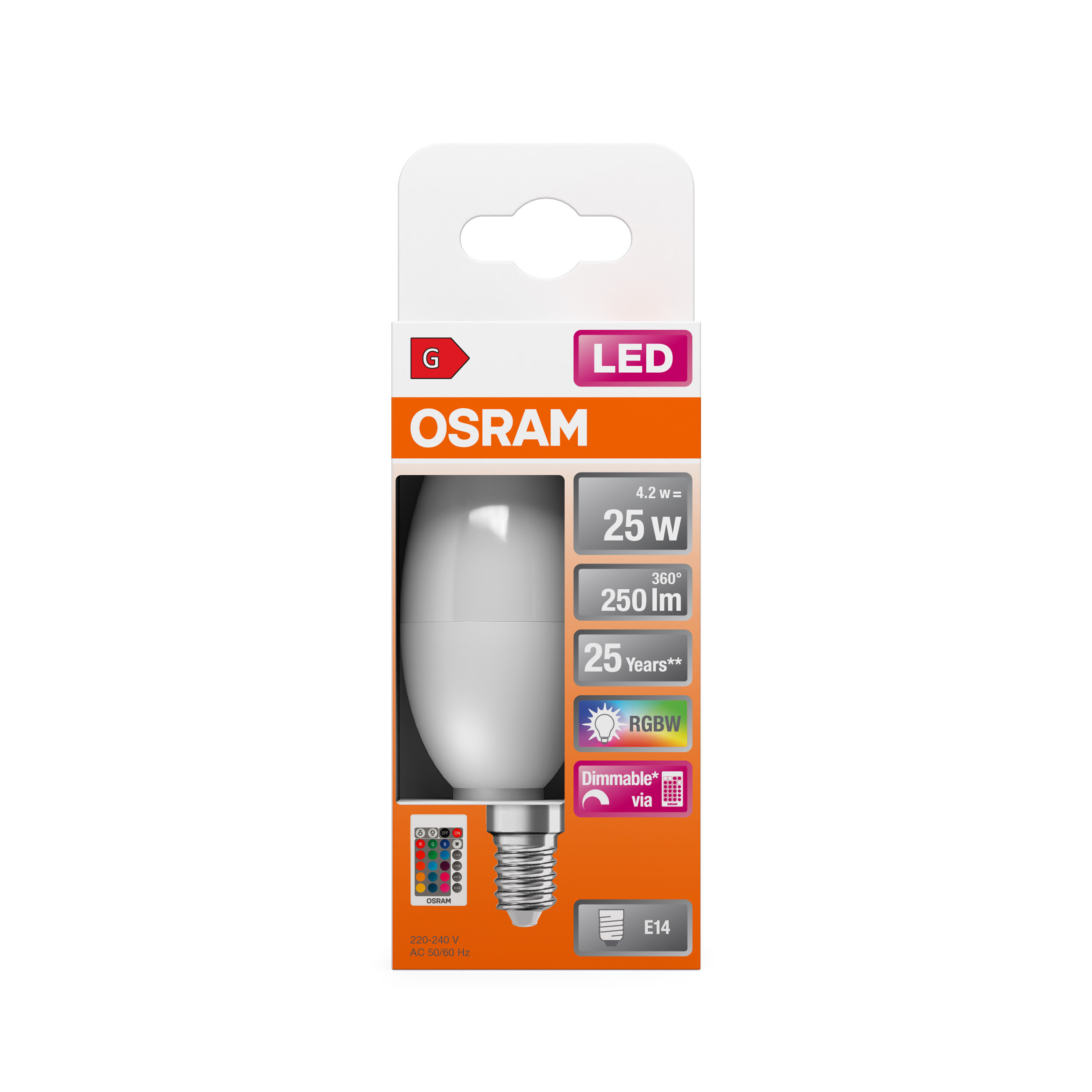 Osram LED Lampe RGBW, warmweiß, E14, matt