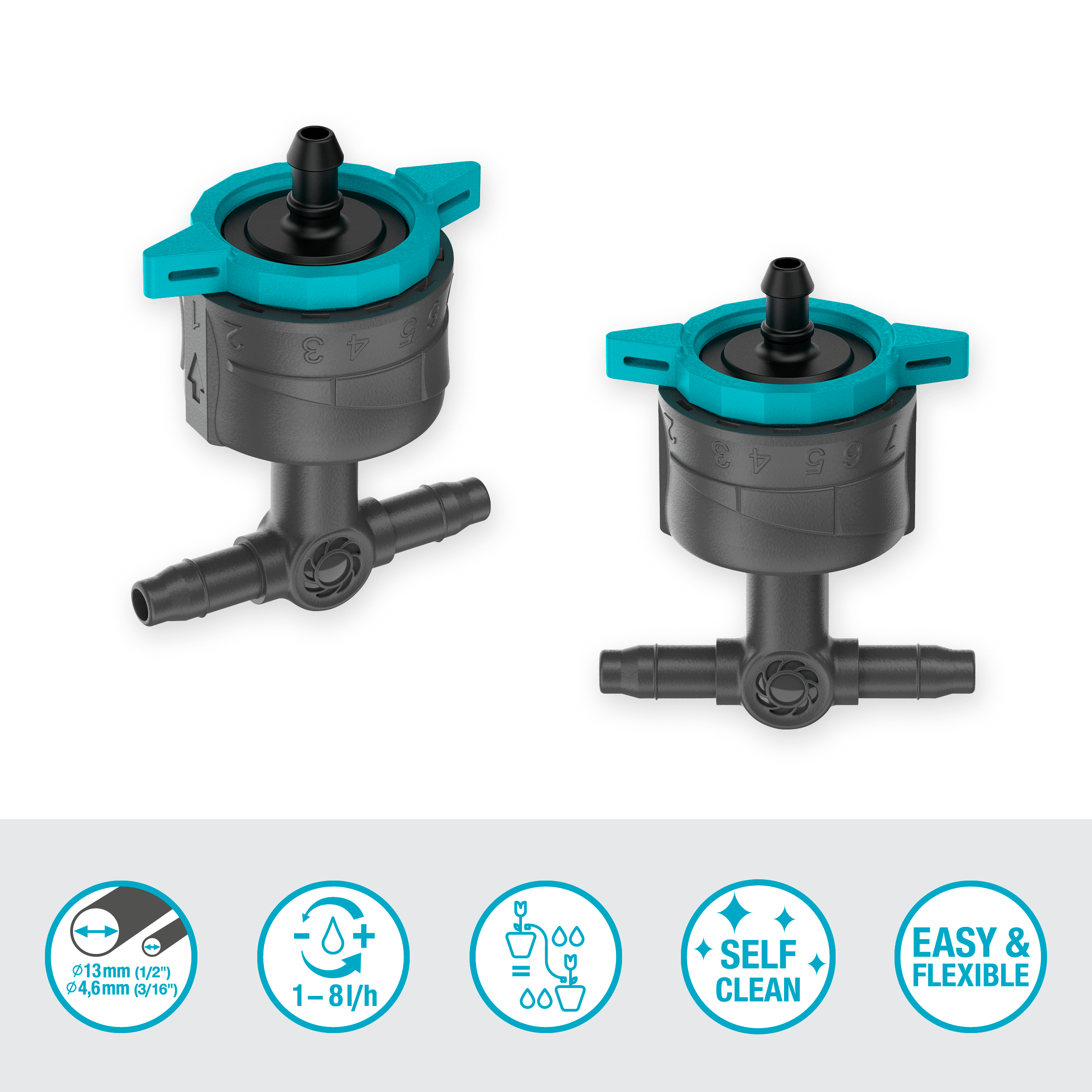 Gardena Micro-Drip-System Regulierbarer Reihentropfer 1-8 l/h, druckregulierend Gardena Micro-Drip-System Regulierbarer Reihentropfer 1-8 l/h, druckregulierend