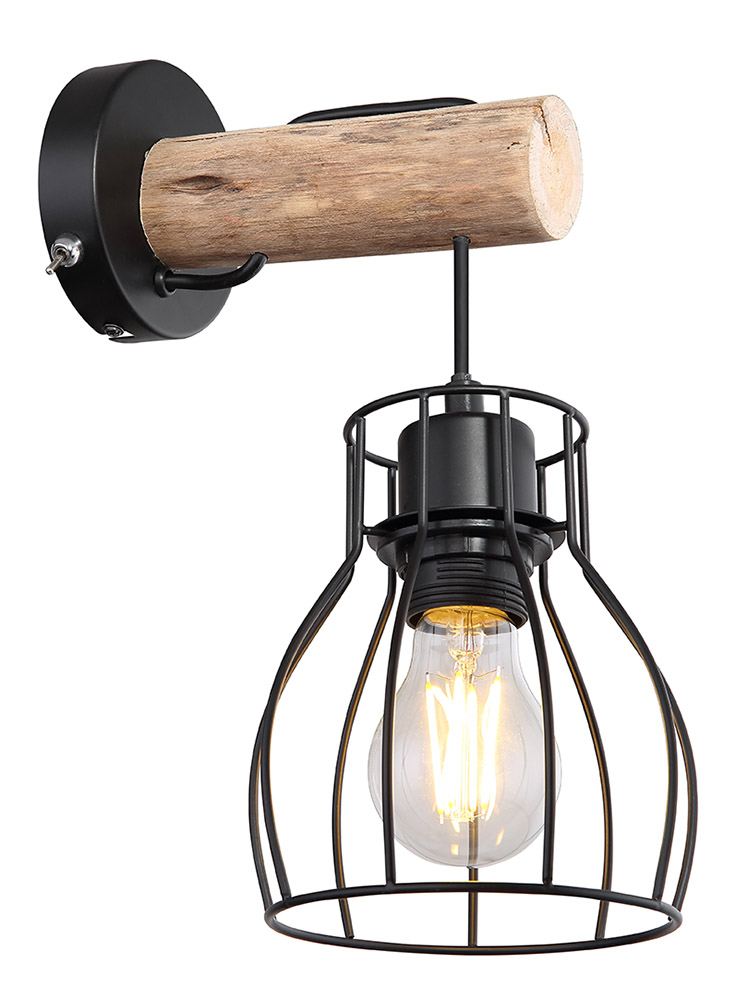 779582-1 Globo Wandleuchte Metall/Schwarz/Holz