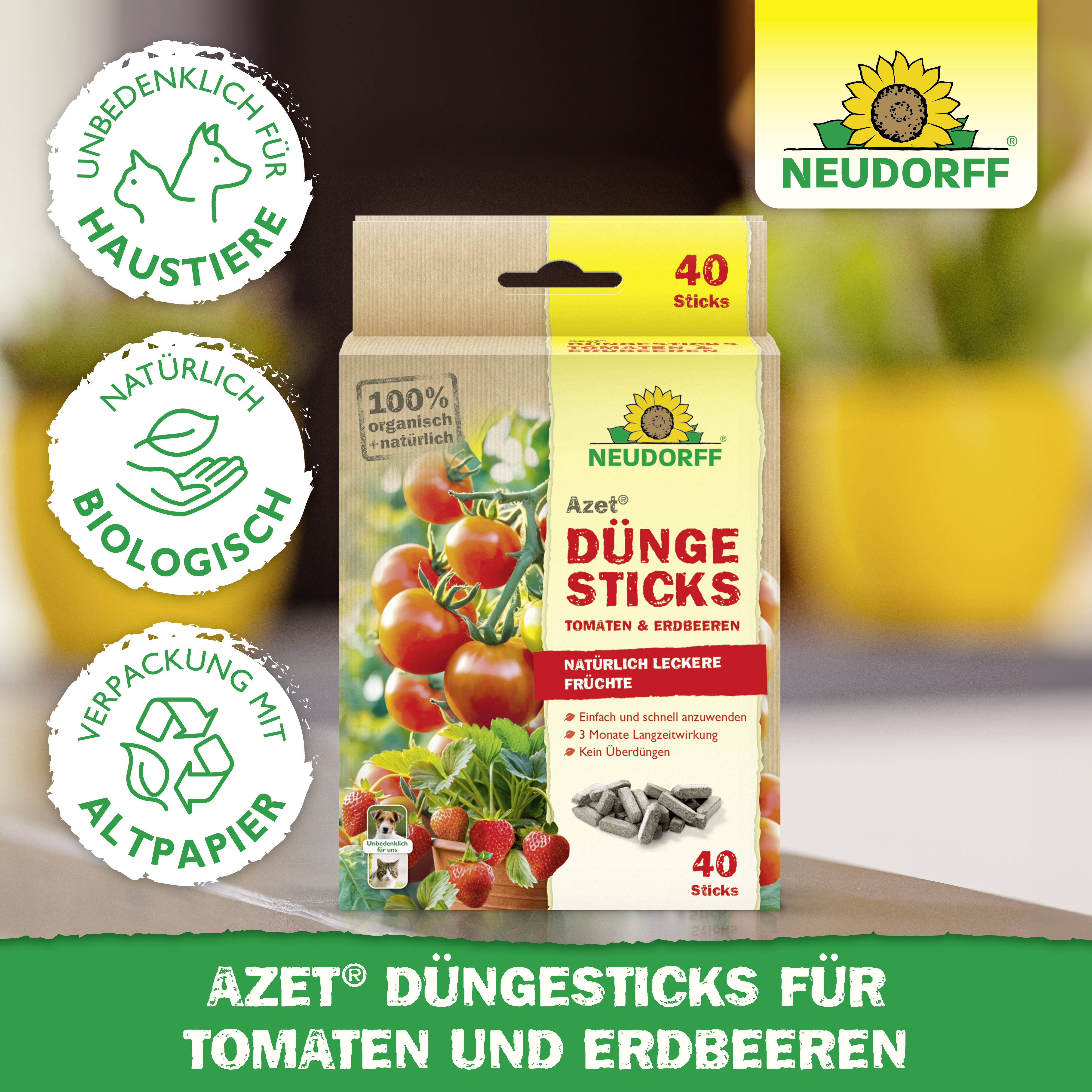Neudorff Azet DüngeSticks für Tomaten und Erdbeeren, 40 Stück