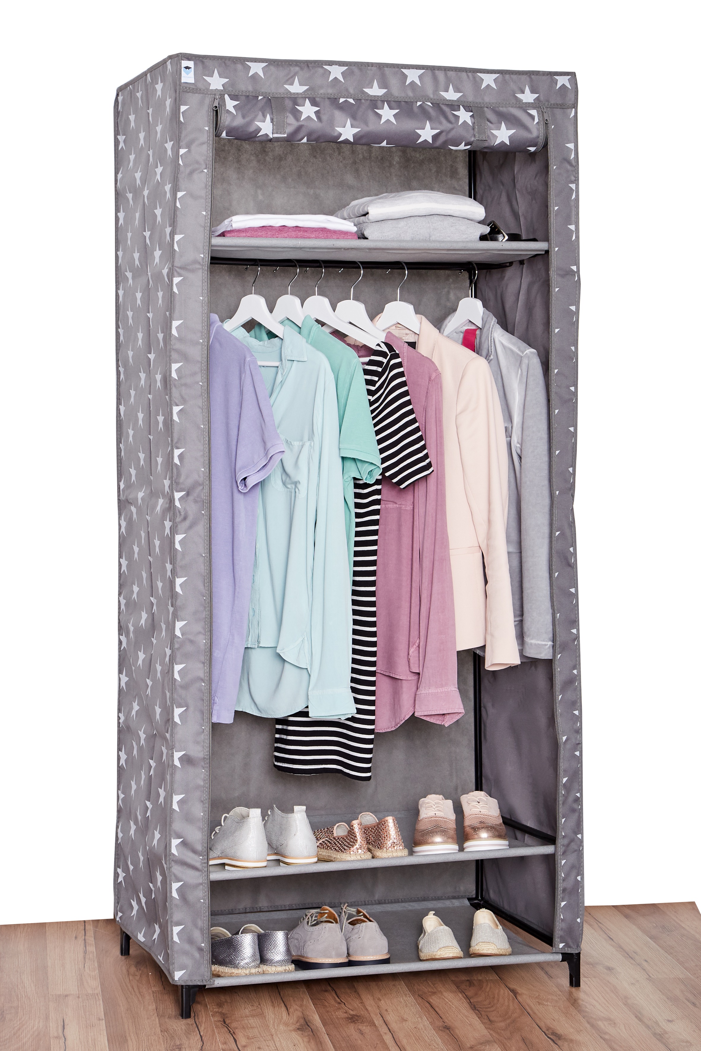 260375-XXL-Kleiderschrank-Sterne-Grau-Weiss Store It Textiler Kleiderschrank XXL, grau/weiß