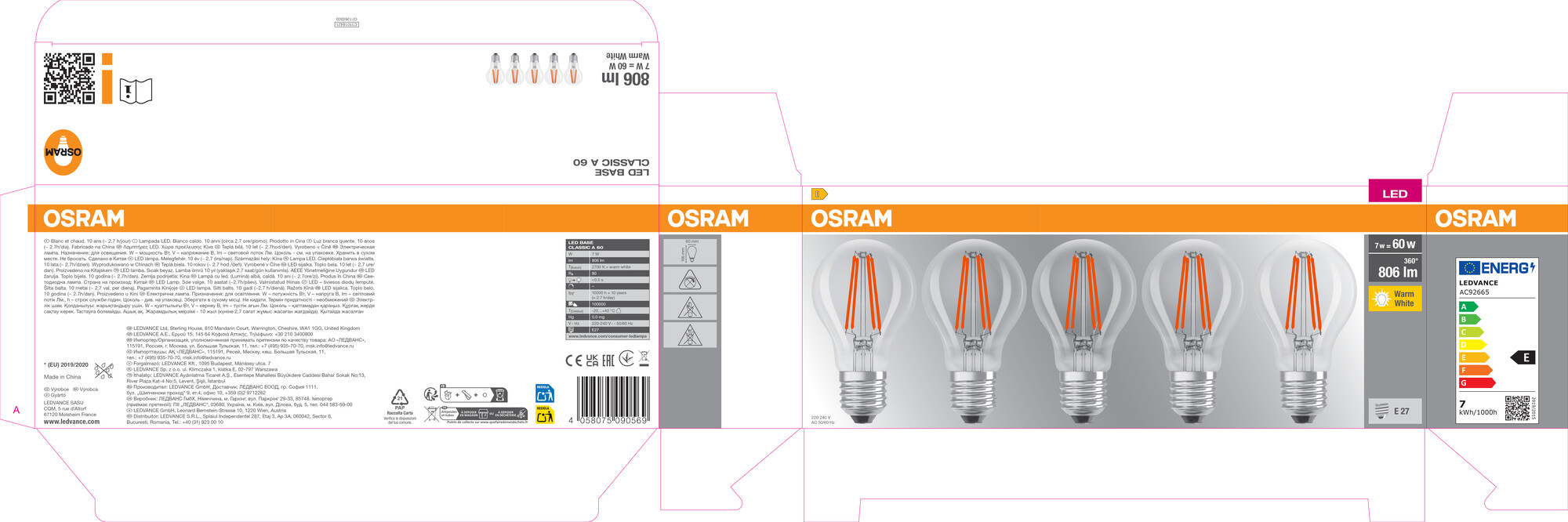 Osram LED Classic Lampe, warmweiß, E27, 5er-Pack