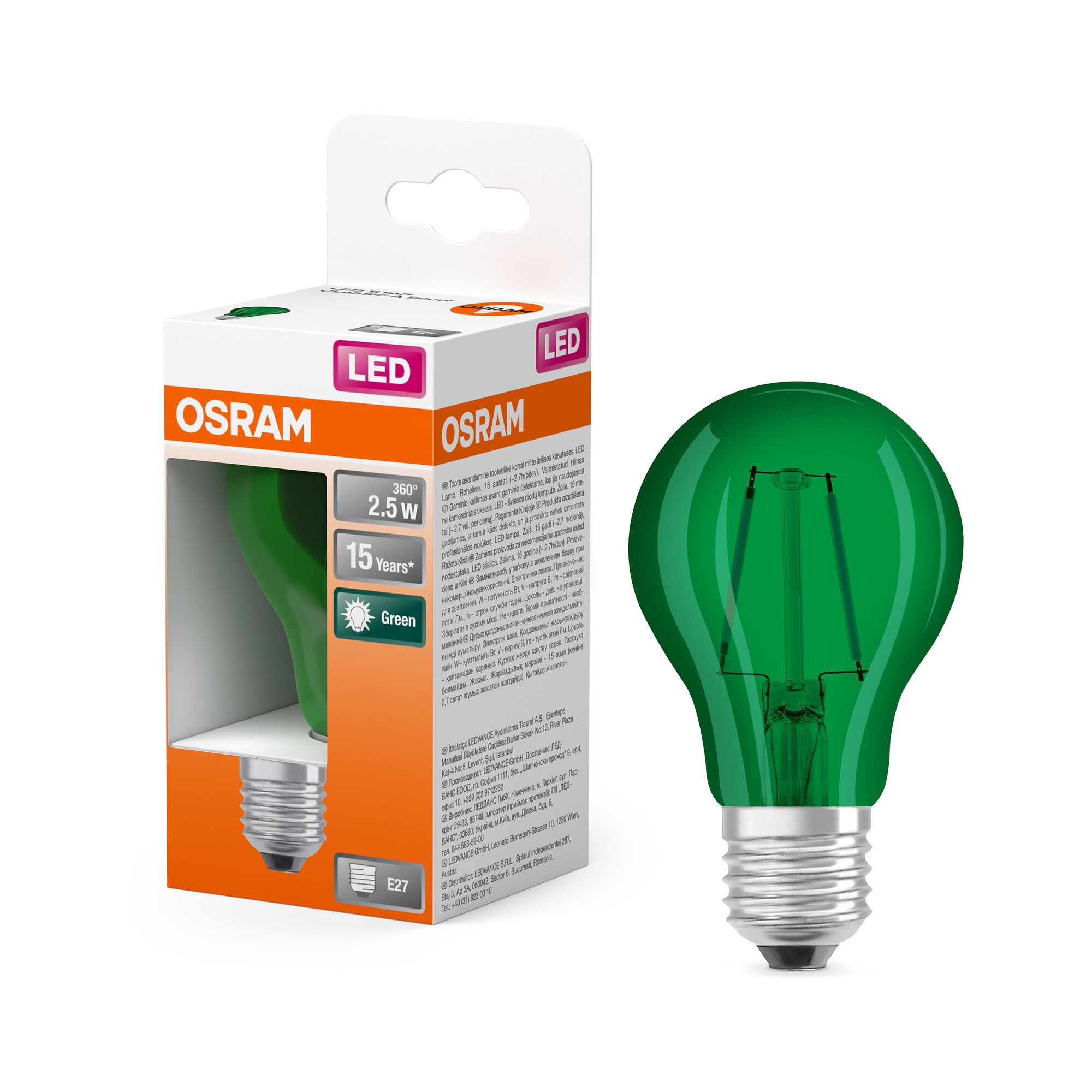Osram LED Star Classic A 15 Decor, 2.5W, grün Osram LED Star Classic A 15 Decor, 2.5W, grün