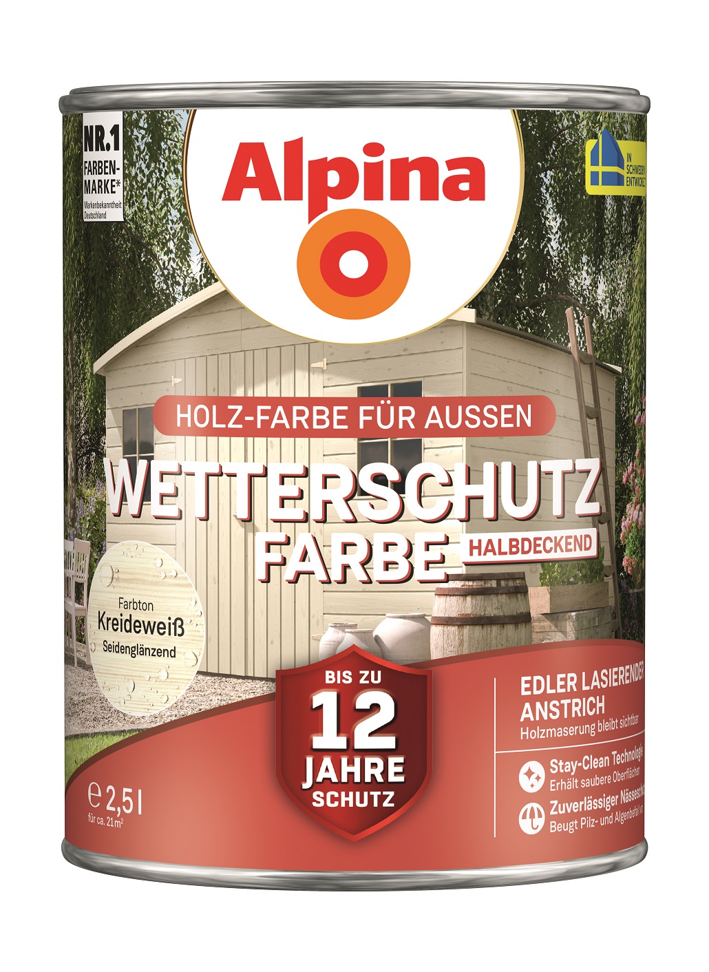 Alpina Wetterschutz-Farbe Kreideweiß, 2,5L