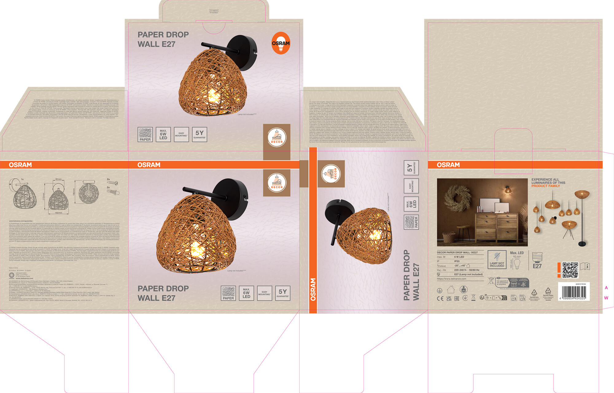 Osram Decor Wandleuchte, 1xE27, schwarz