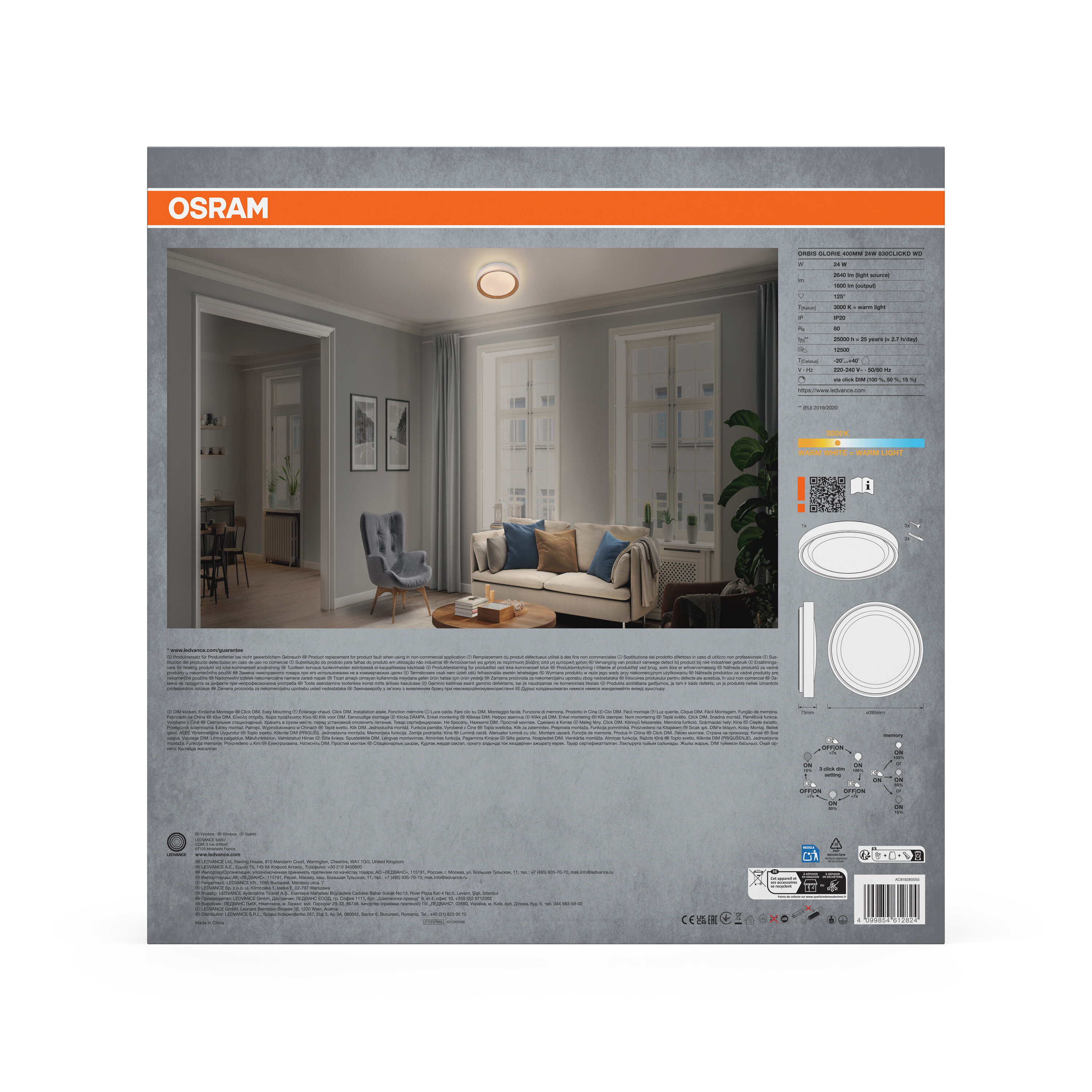 Osram Led Deckenleuchte "Orbis Glorie", 400 mm, 24W, 830, Holzdekor