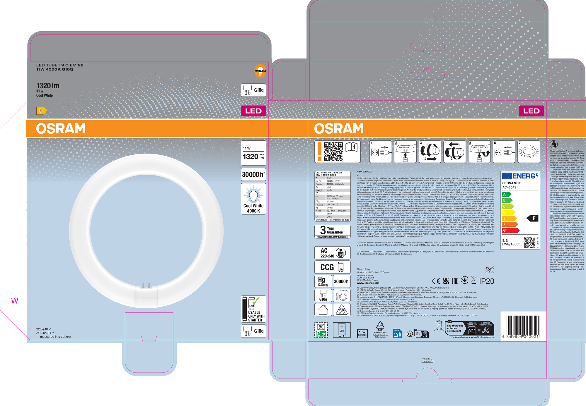 Osram LED Röhre T9C EM 22, 11W, Kaltweiß