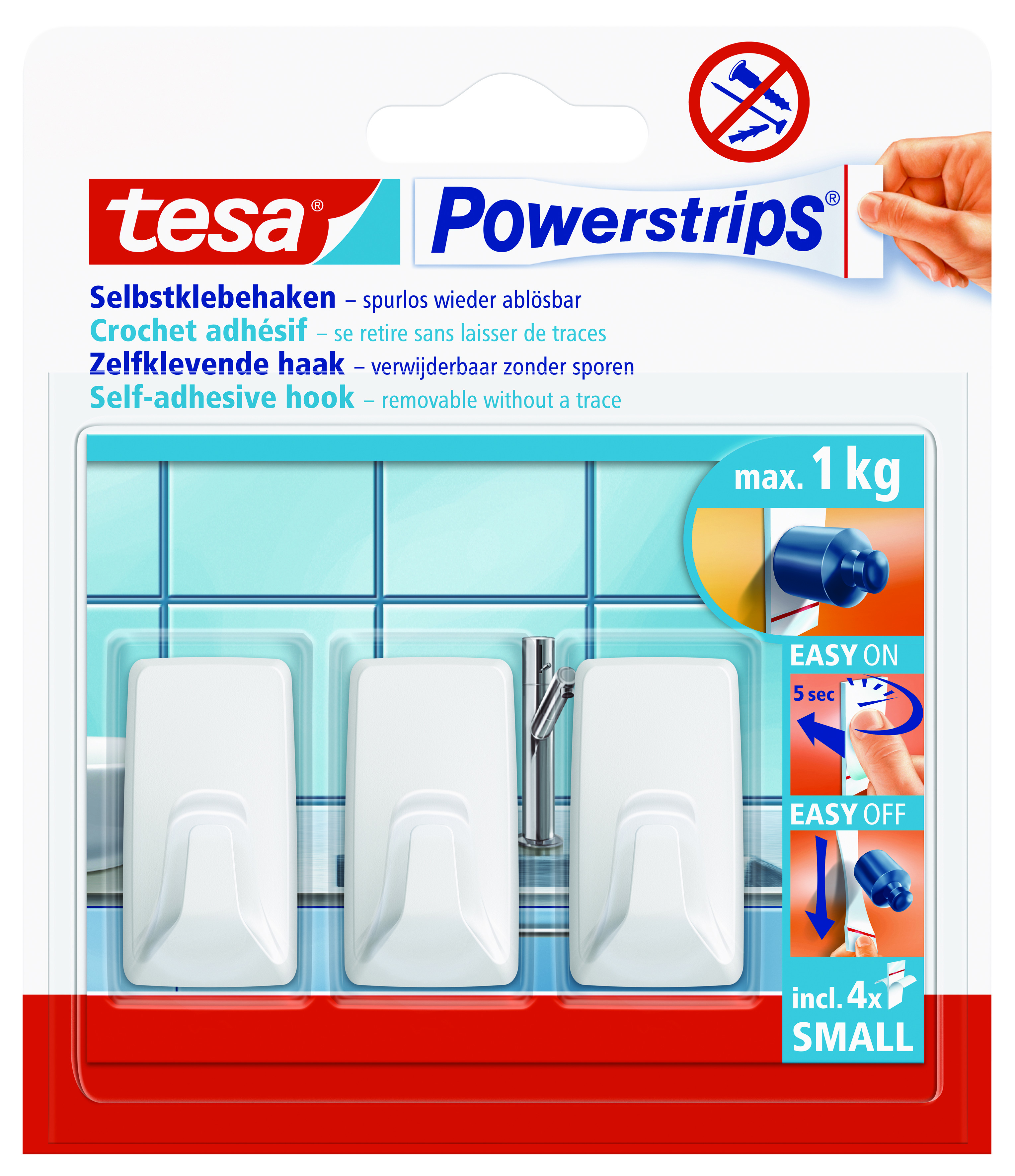 539265-Tesa-Power-Haken-S-Eckig tesa Powerstrips Selbstklebehaken Small,  weiß