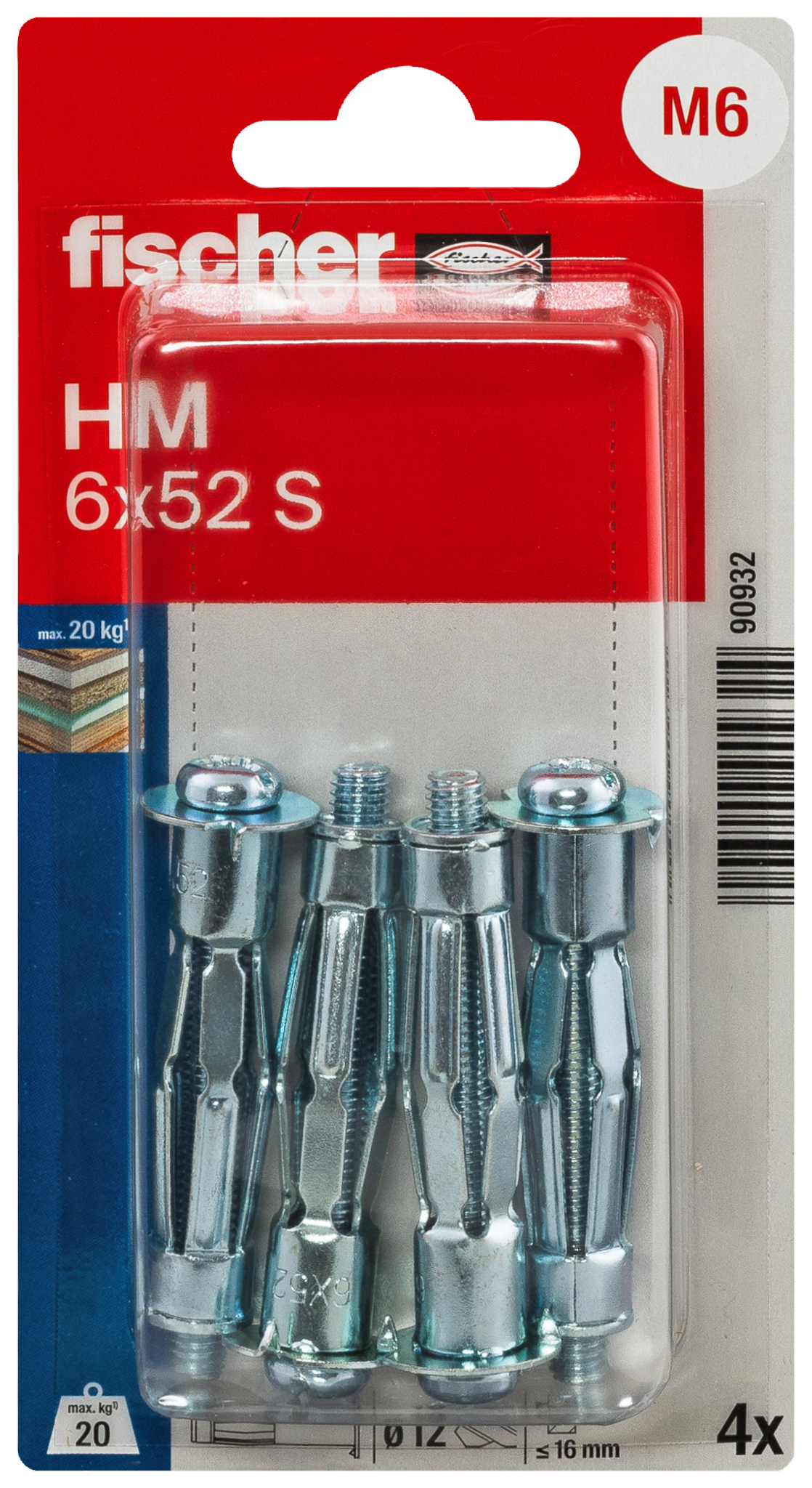 fischer Hohlraum-Metalldübel HM 6 x 52 S K (4) fischer Hohlraum-Metalldübel HM 6 x 52 S K (4)