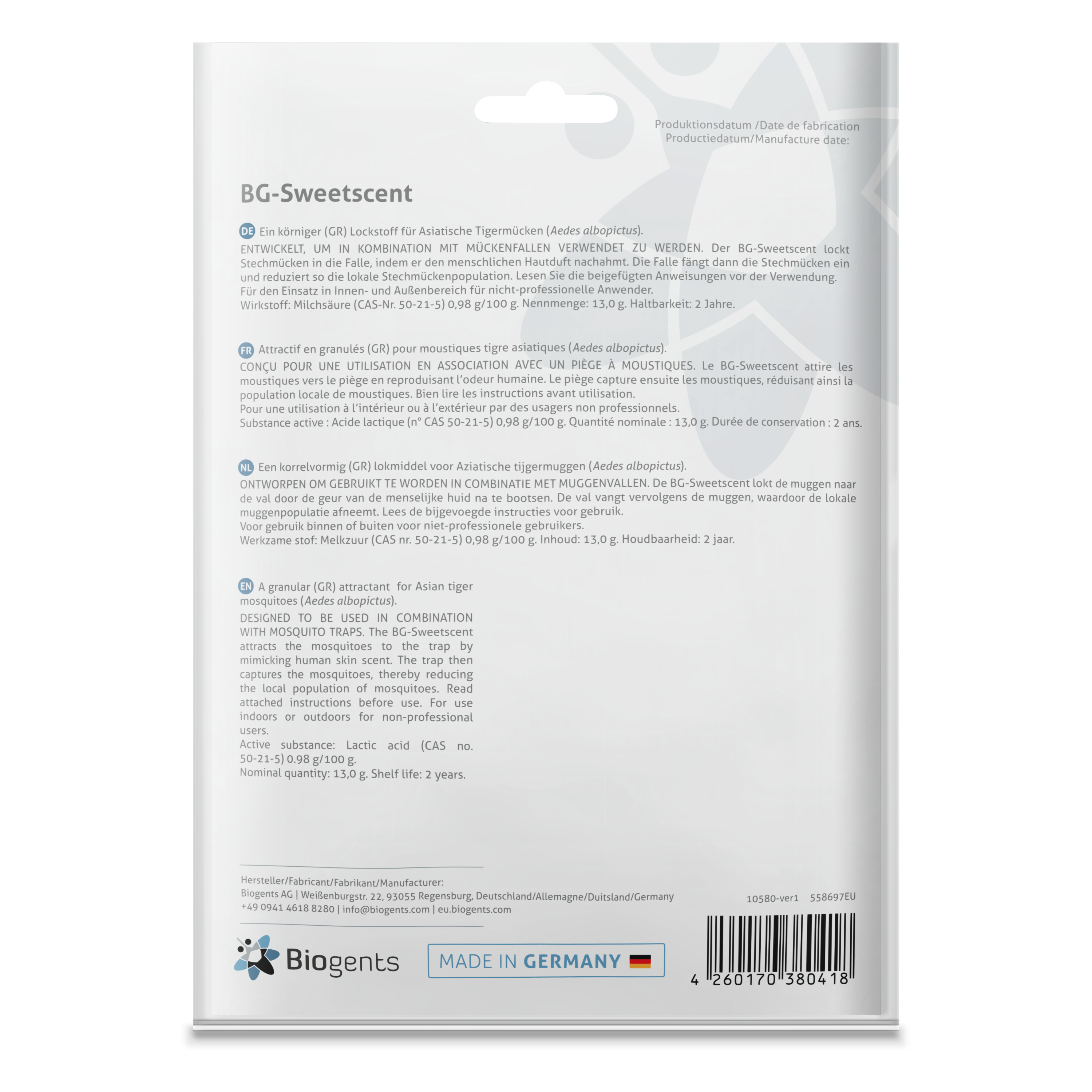 Biogents BG-Sweetscent Lockstoff (2 Monate Nachfüllpackung), 1 Stück Biogents BG-Sweetscent Lockstoff (2 Monate Nachfüllpackung), 1 Stück