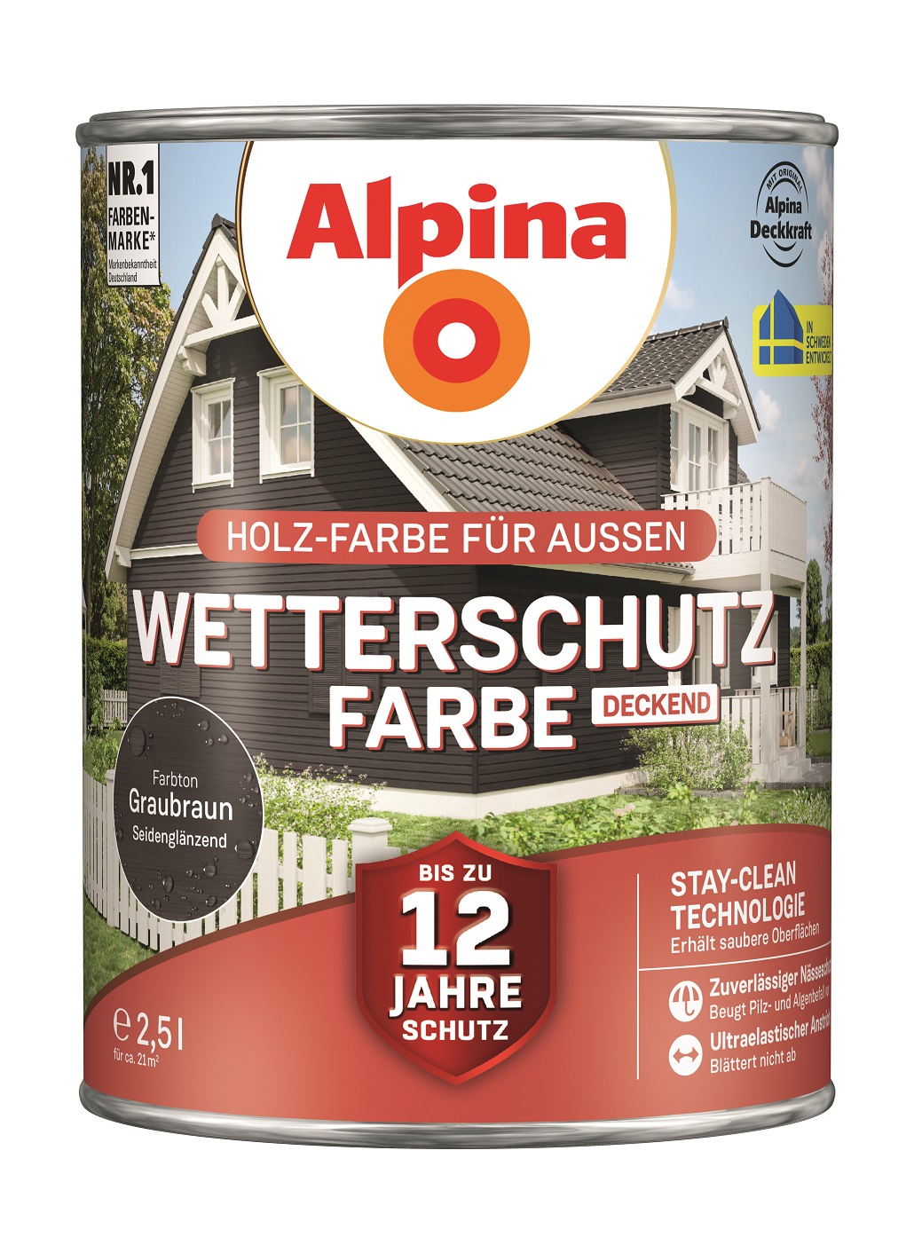 Alpina Wetterschutz-Farbe Graubraun, 2,5L