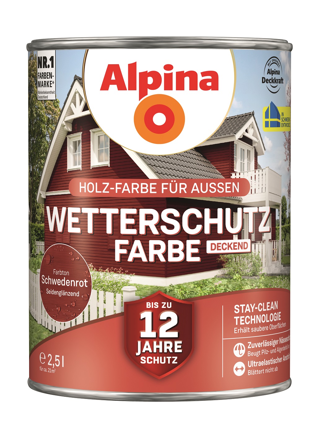 Alpina Wetterschutz-Farbe Schwedenrot, 2,5L