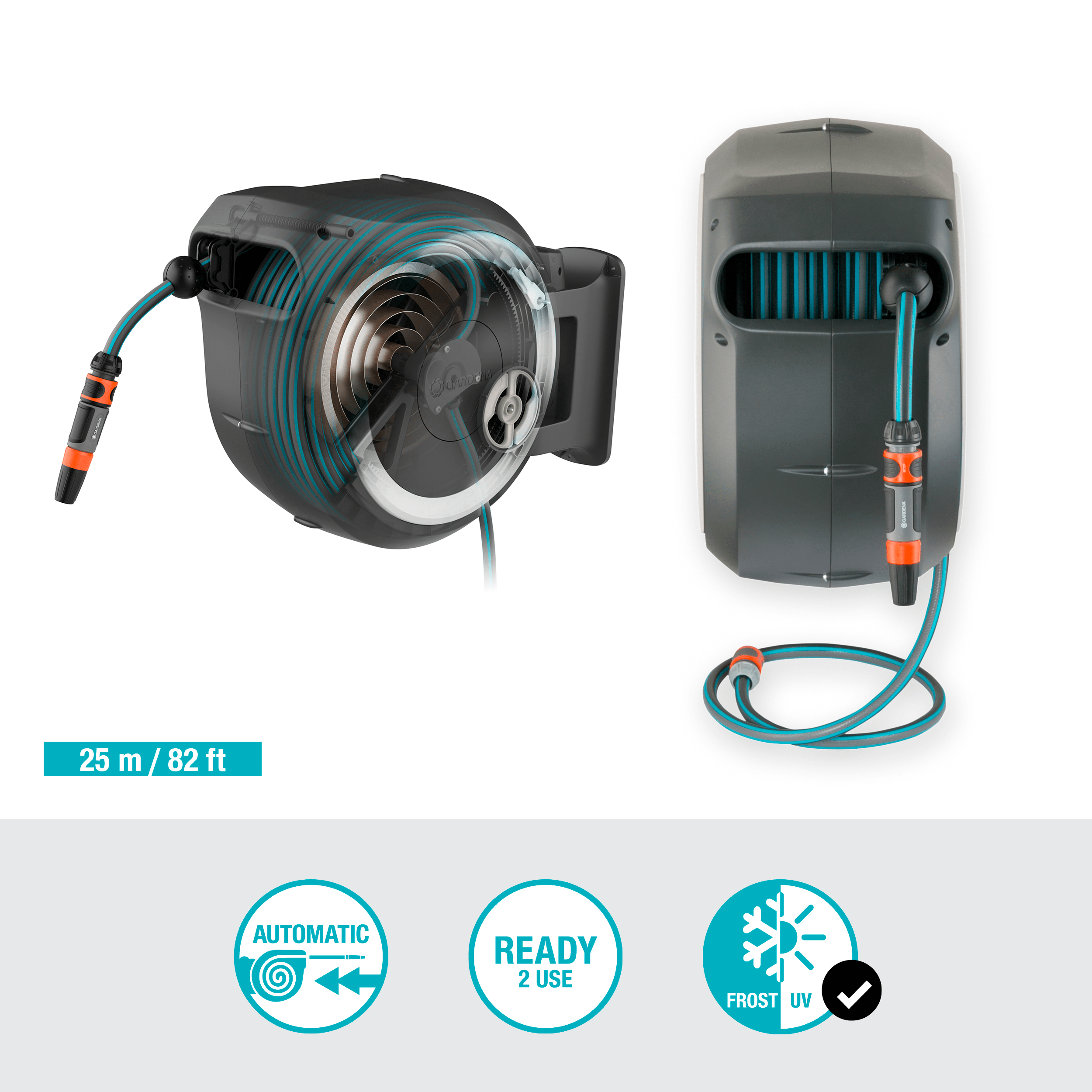 RF-474301 Gardena Wand-Schlauchbox Rollup M/L, weiß, 25m