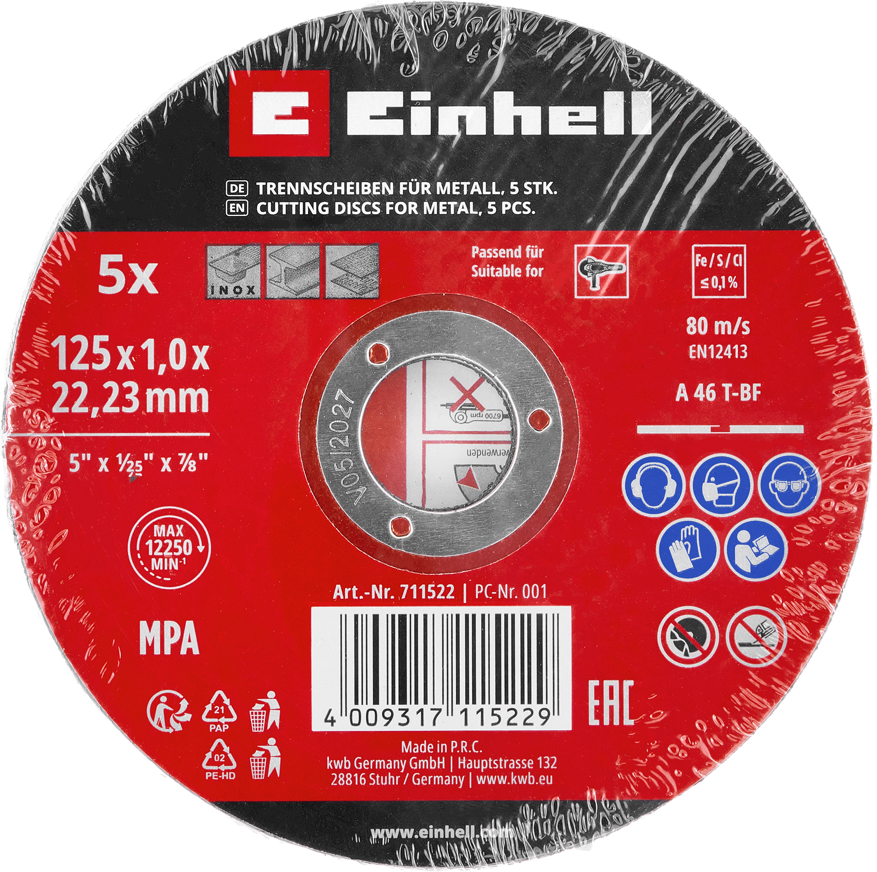 Einhell Gewebetrennscheiben-Set für Metall, gerade, extradu?nn, 5-tlg., Ø 125 x 1mm