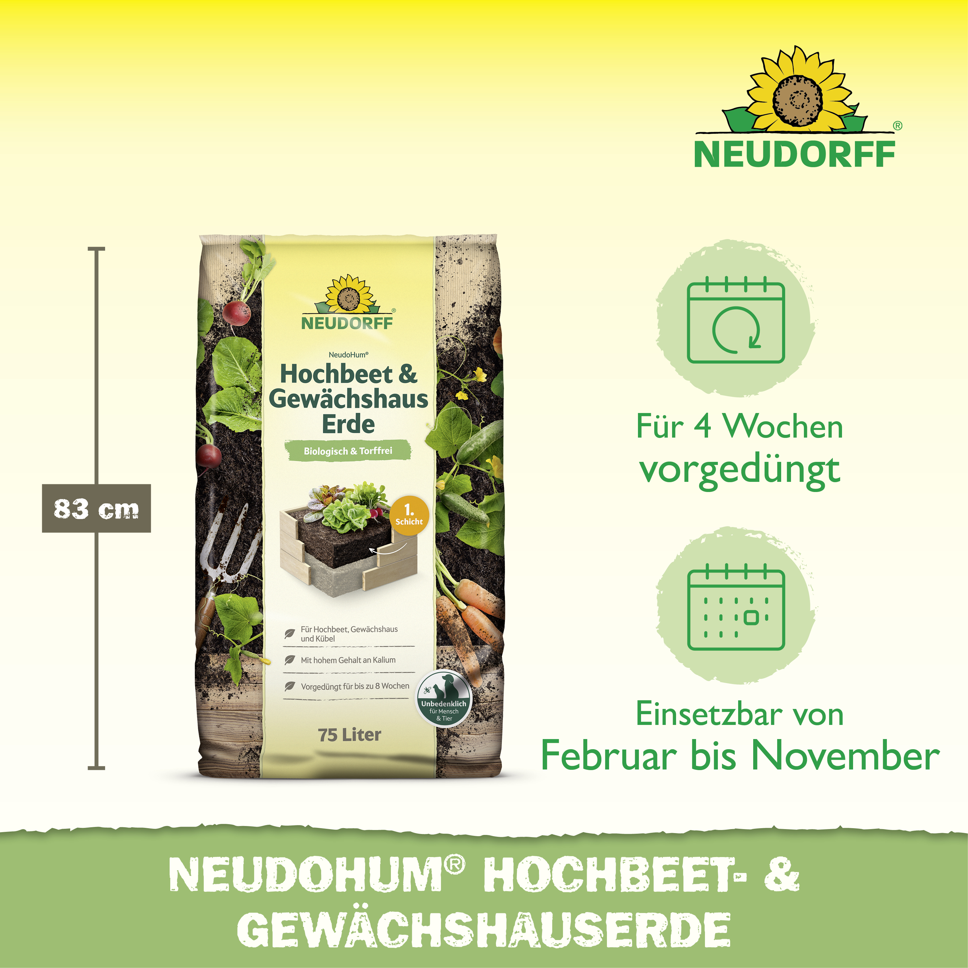 Neudorff NeudoHum Hochbeet- und GewächshausErde, 75 l