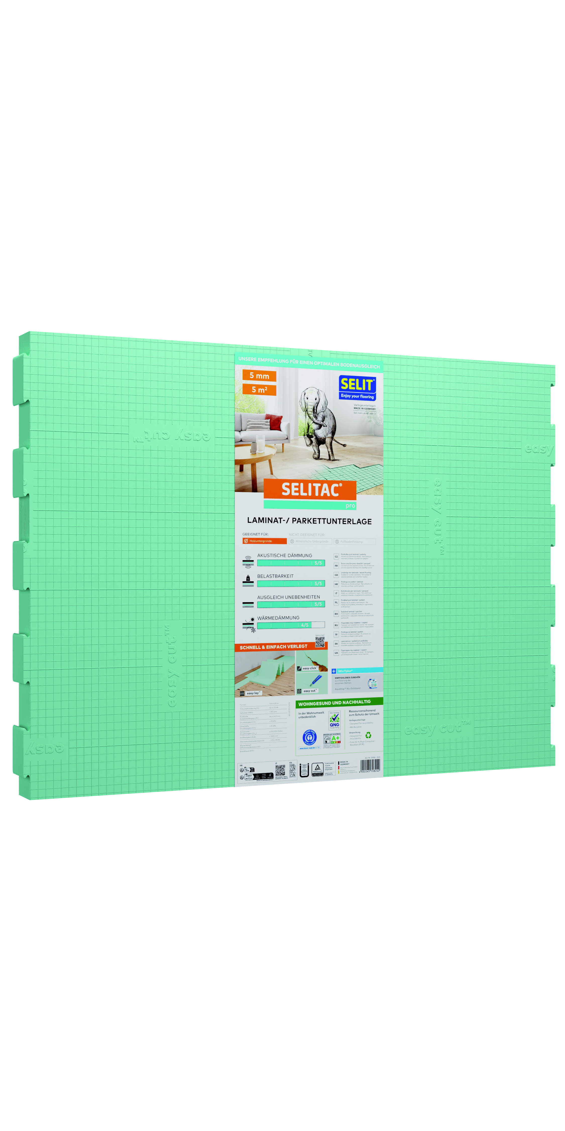 SELITAC Laminat- und Parkettunterlage pro 5 mm, 0,8 x 6,25 m, 5 m²