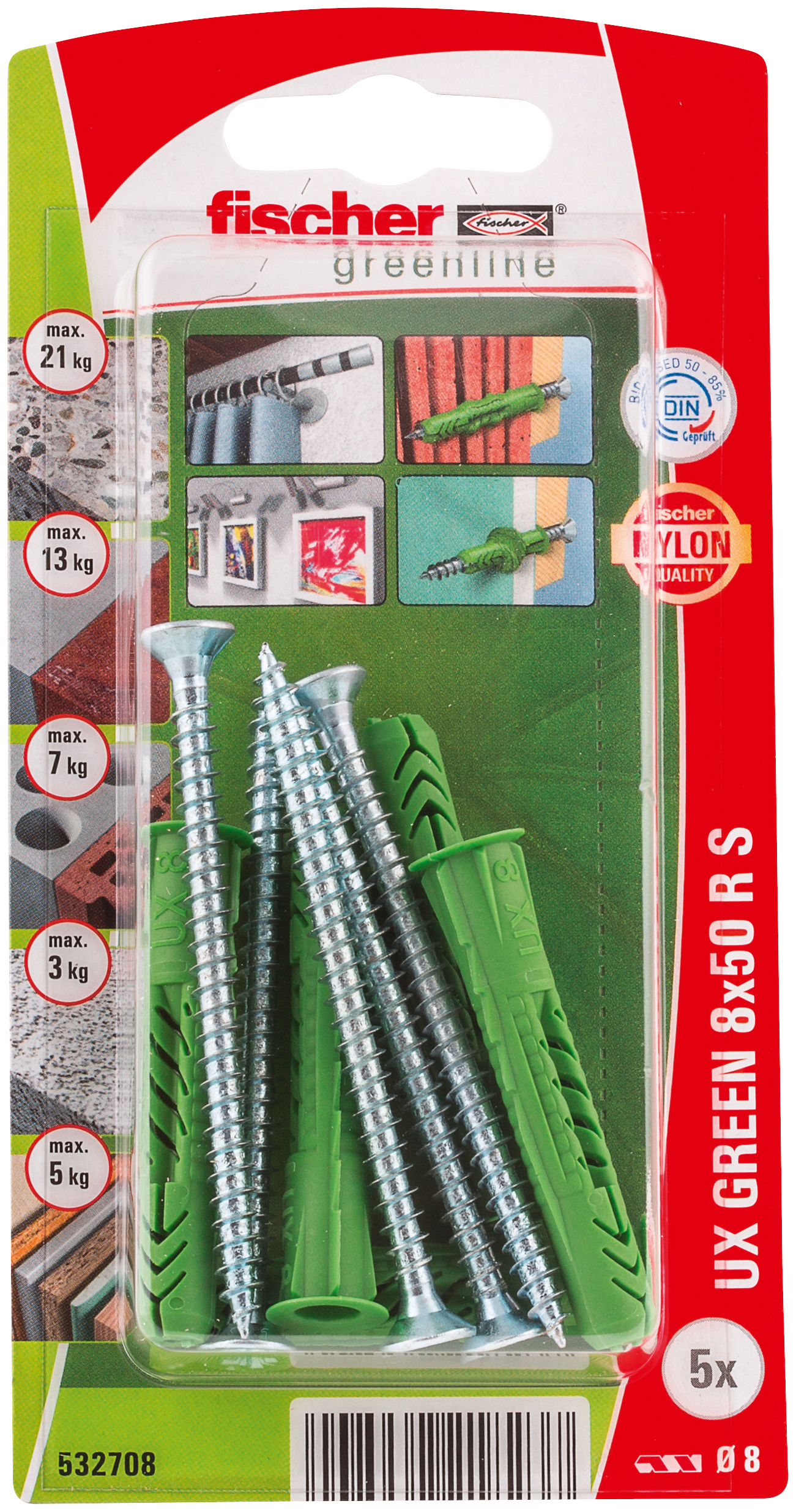fischer Universaldübel UX Green 8 x 50 R S K (5) fischer Universaldübel UX Green 8 x 50 R S K (5)