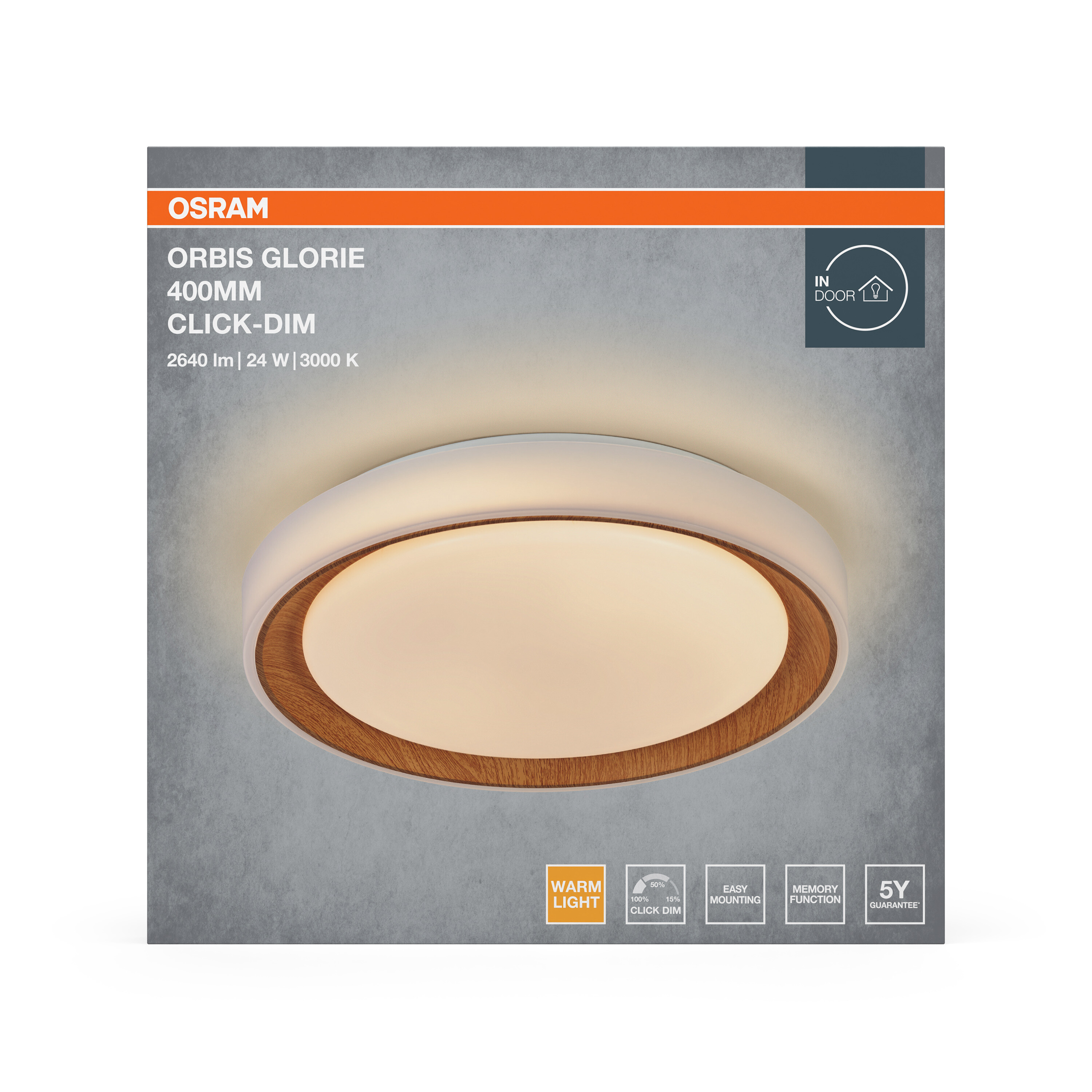 Osram Led Deckenleuchte "Orbis Glorie", 400 mm, 24W, 830, Holzdekor