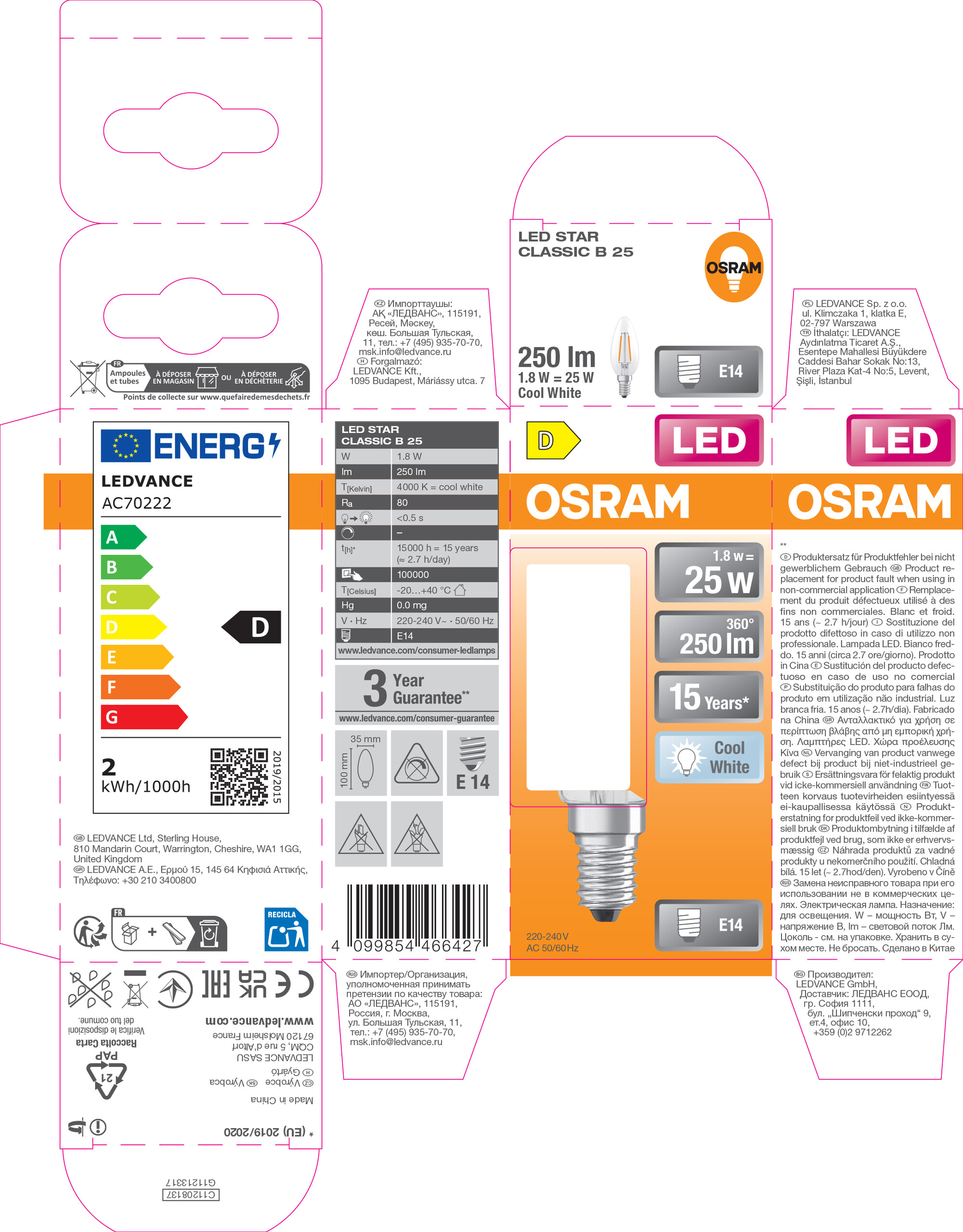 Osram LED Retrofit Classic B Lampe, E14, Kaltweiß