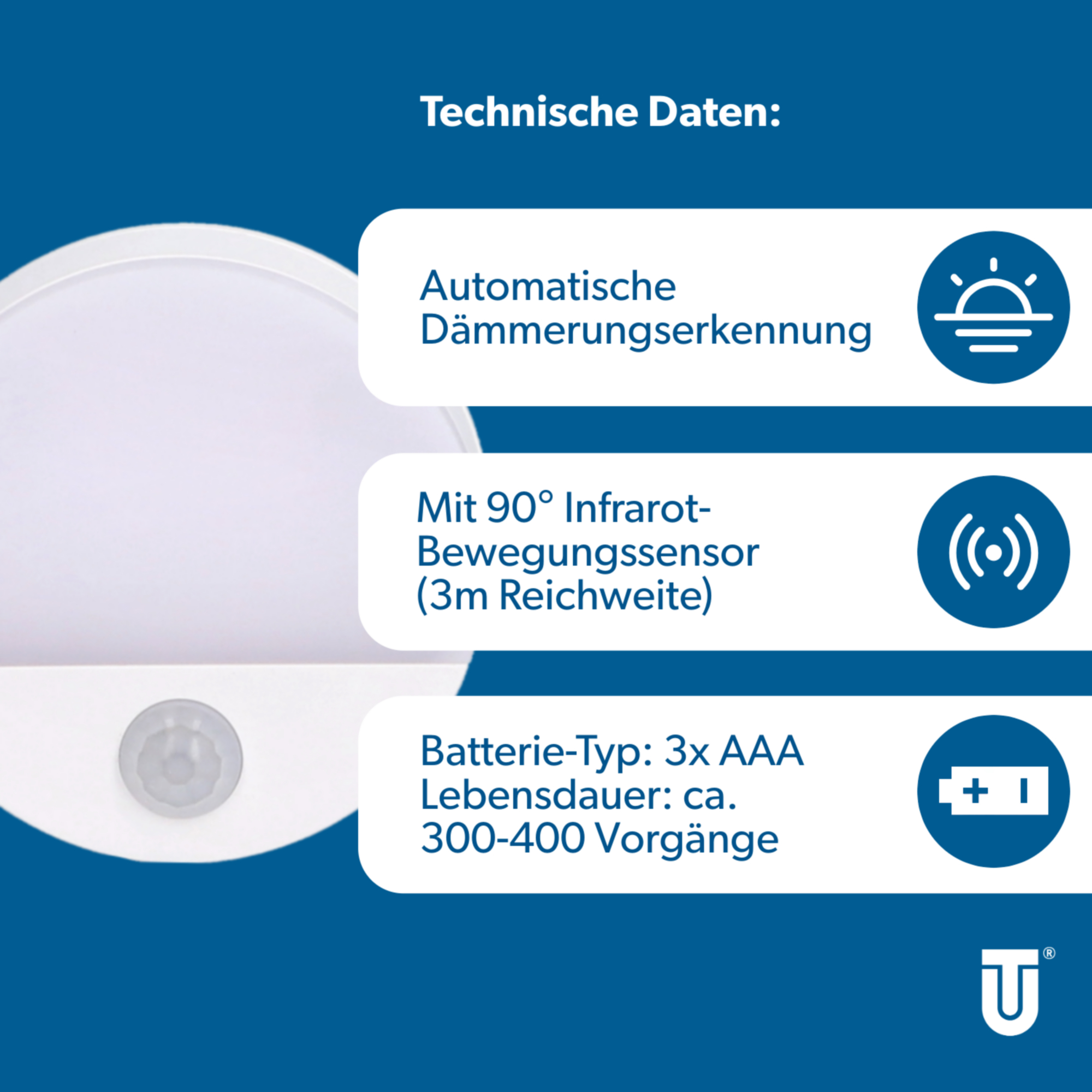 Unitec LED-Nachtlicht mit BWM + Dämmerungssensor