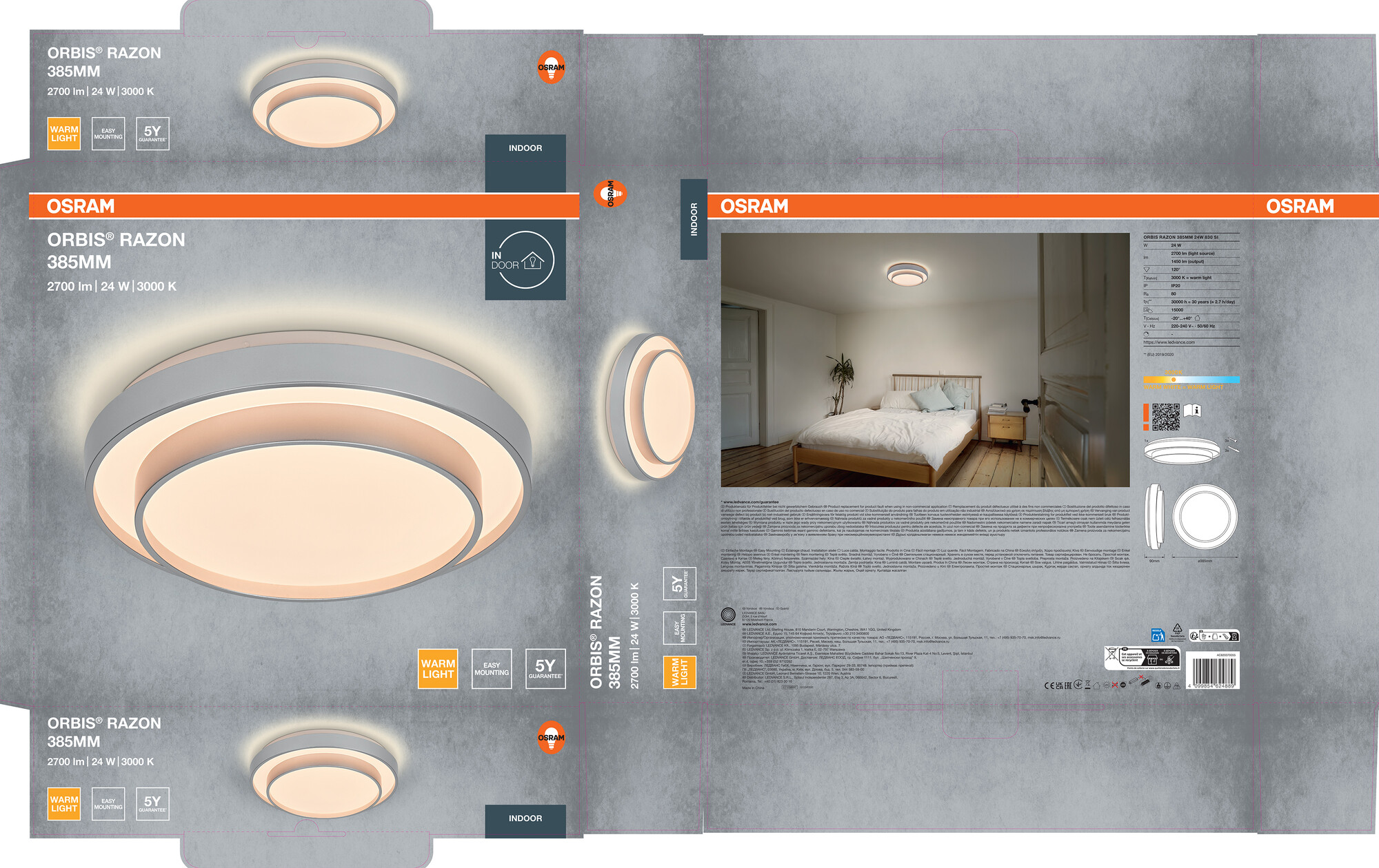 Osram Led Deckenleuchte "Orbis Razon", 385 mm, 24W, 830, silber