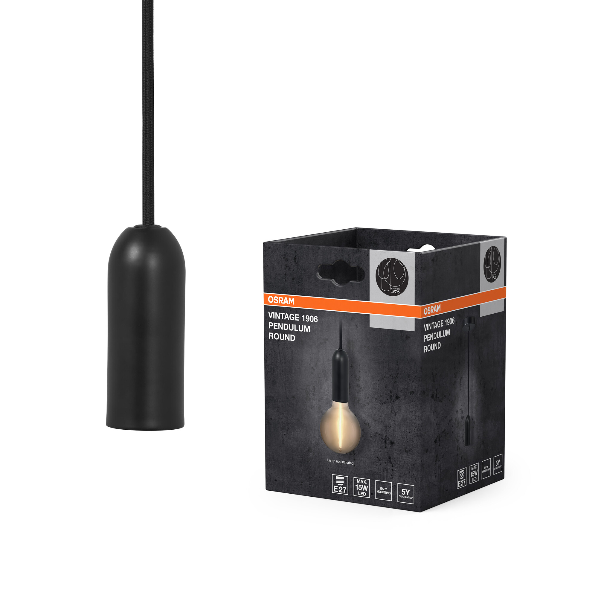 Osram Vintage 1906 Pendelleuchte Round, E27, schwarz