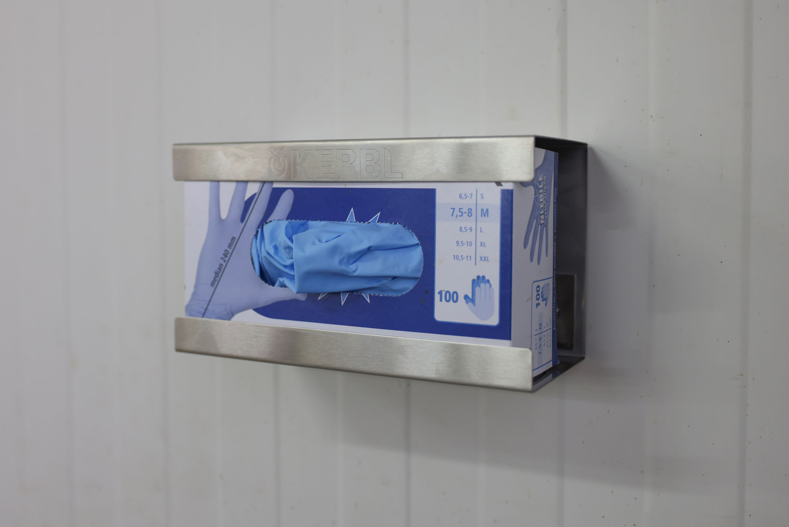 Kerbl Wandhalter für Einmalhandschuhe aus Edelstahl, mit Feder Kerbl Wandhalter für Einmalhandschuhe aus Edelstahl, mit Feder