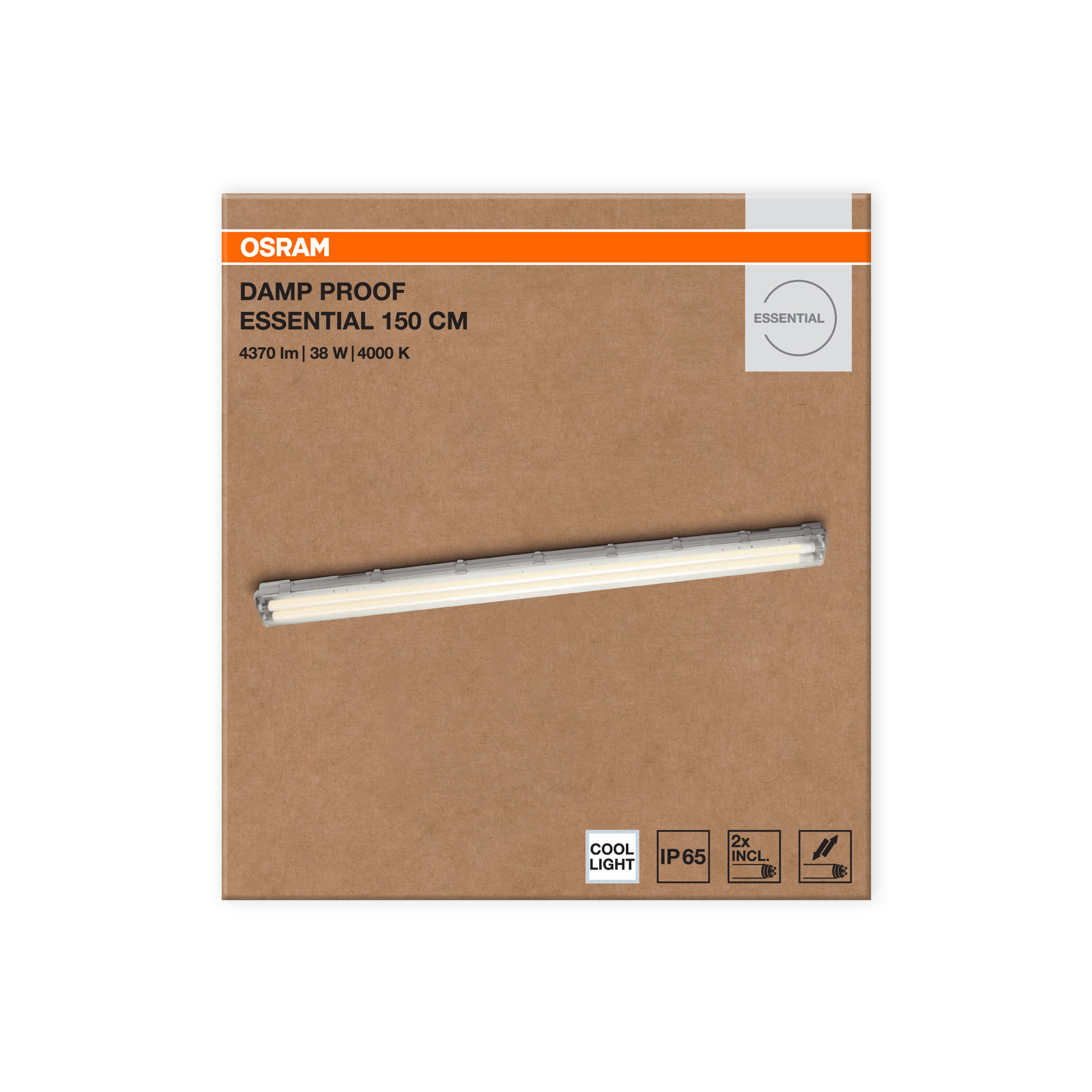 Osram Feuchtraumlampe Essential, 150 cm, 2X19W
