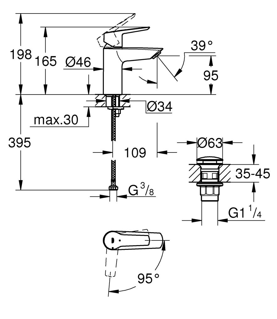 Grohe Start Einhand-Waschtischbatterie, 1/2" S-Size Grohe Start Einhand-Waschtischbatterie, 1/2" S-Size