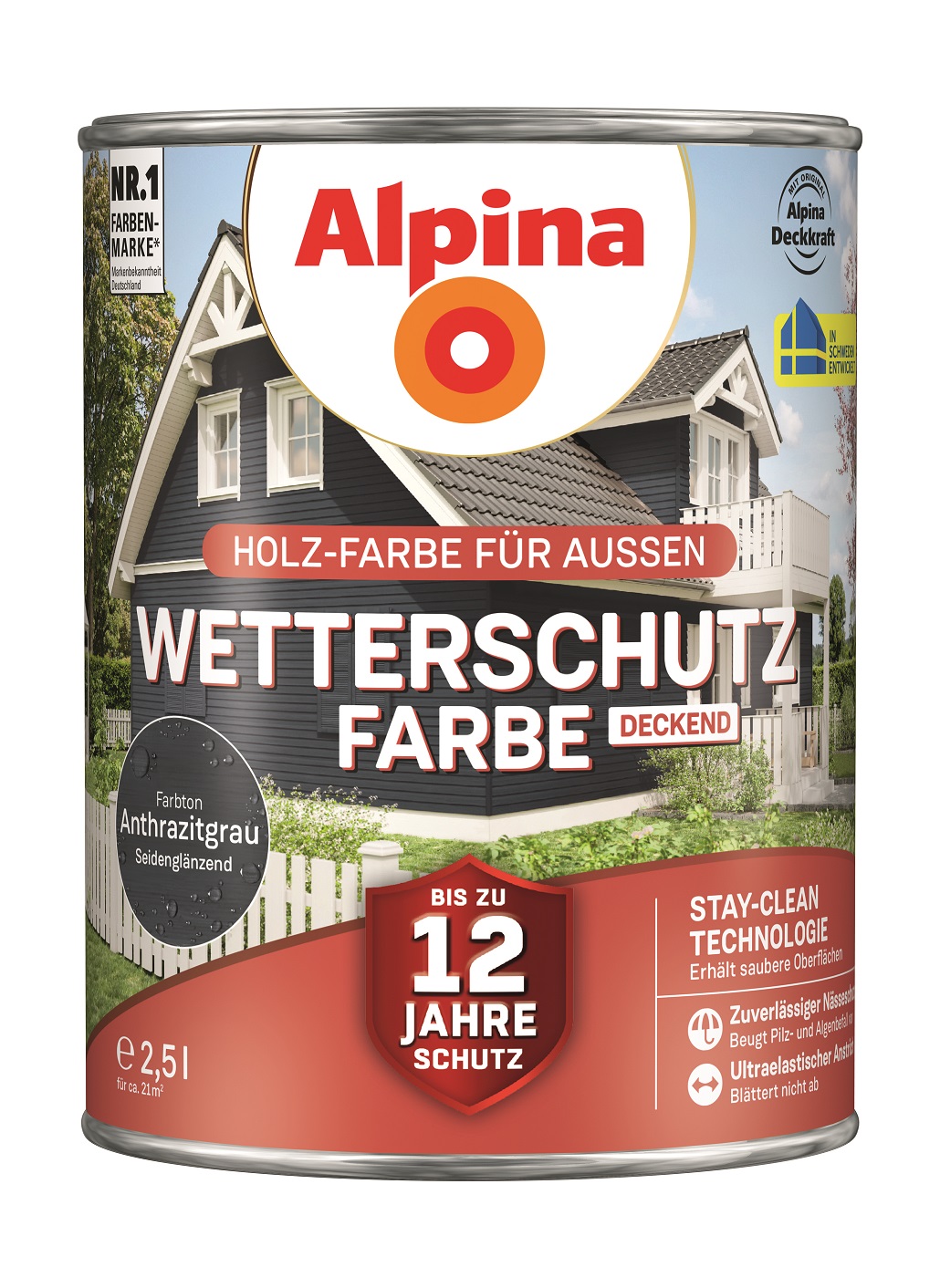 Alpina Wetterschutz-Farbe Anthrazitgrau, 2,5L