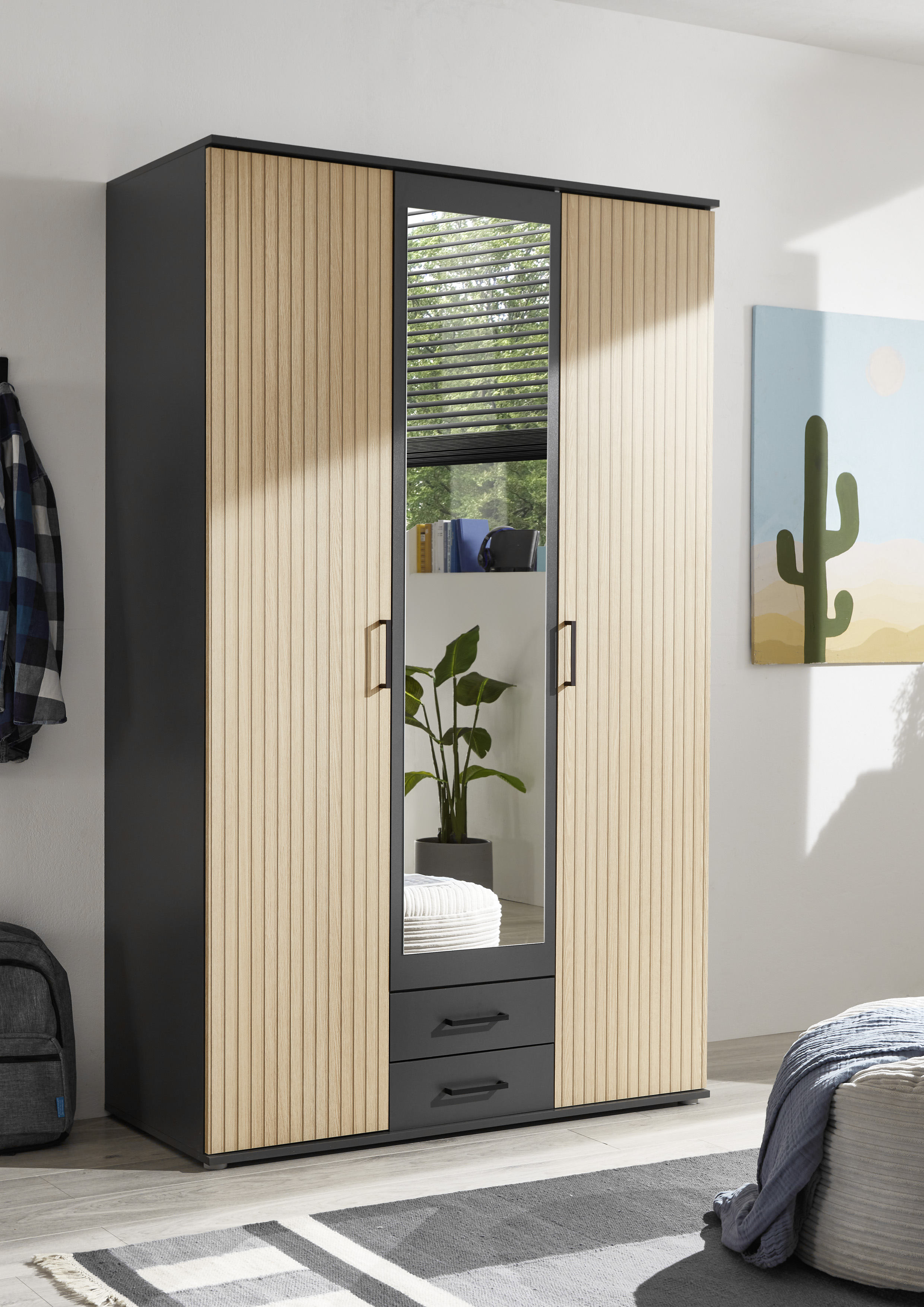 Pol-Power Kleiderschrank Laurie, graphit/eiche