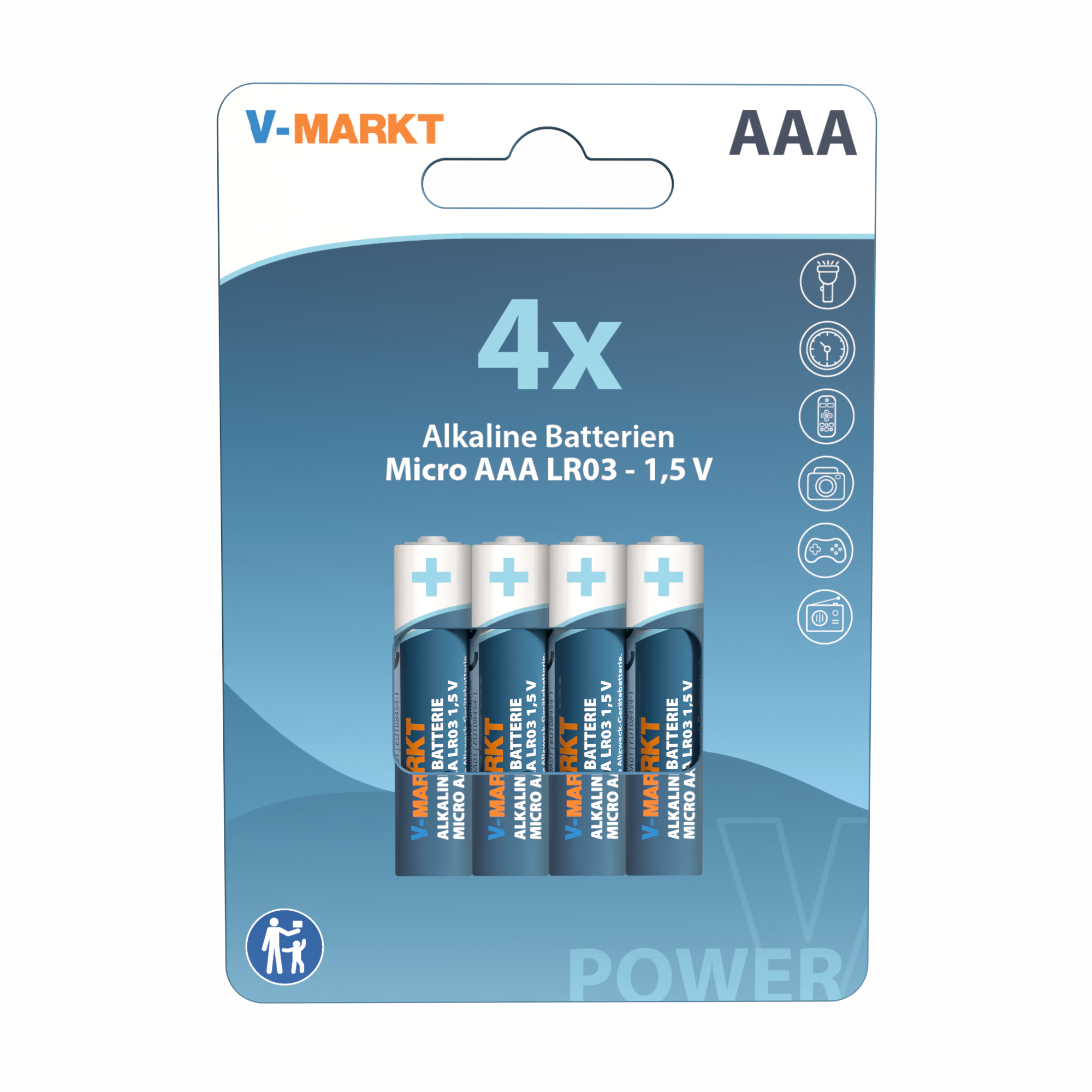V-Markt Batterie AAA LR03 Alkaline, 4 Stück V-Markt Batterie AAA LR03 Alkaline, 4 Stück